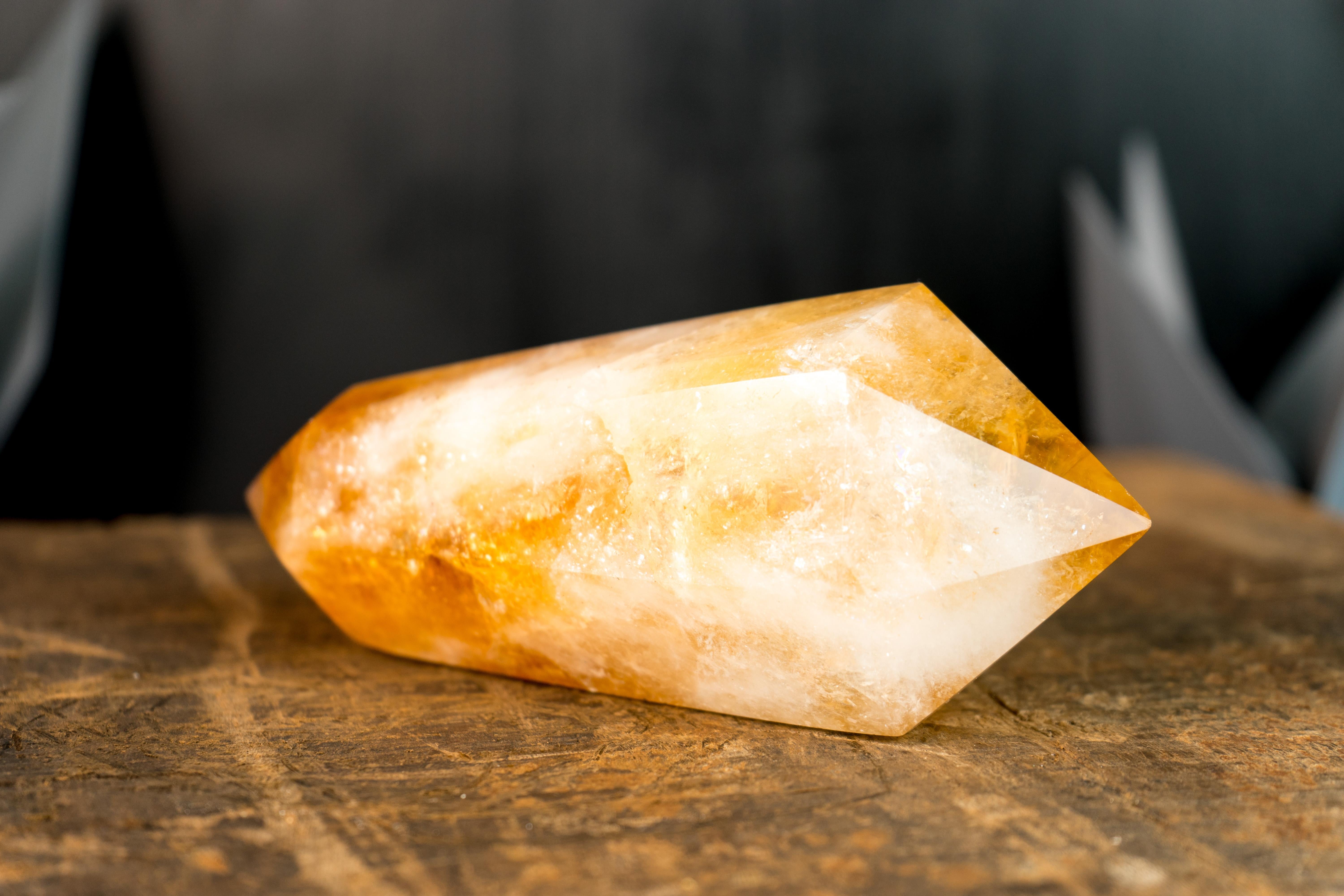  Hand-carved Natural Brazilian Citrine Crystal Point, Double-Terminated For Sale 5