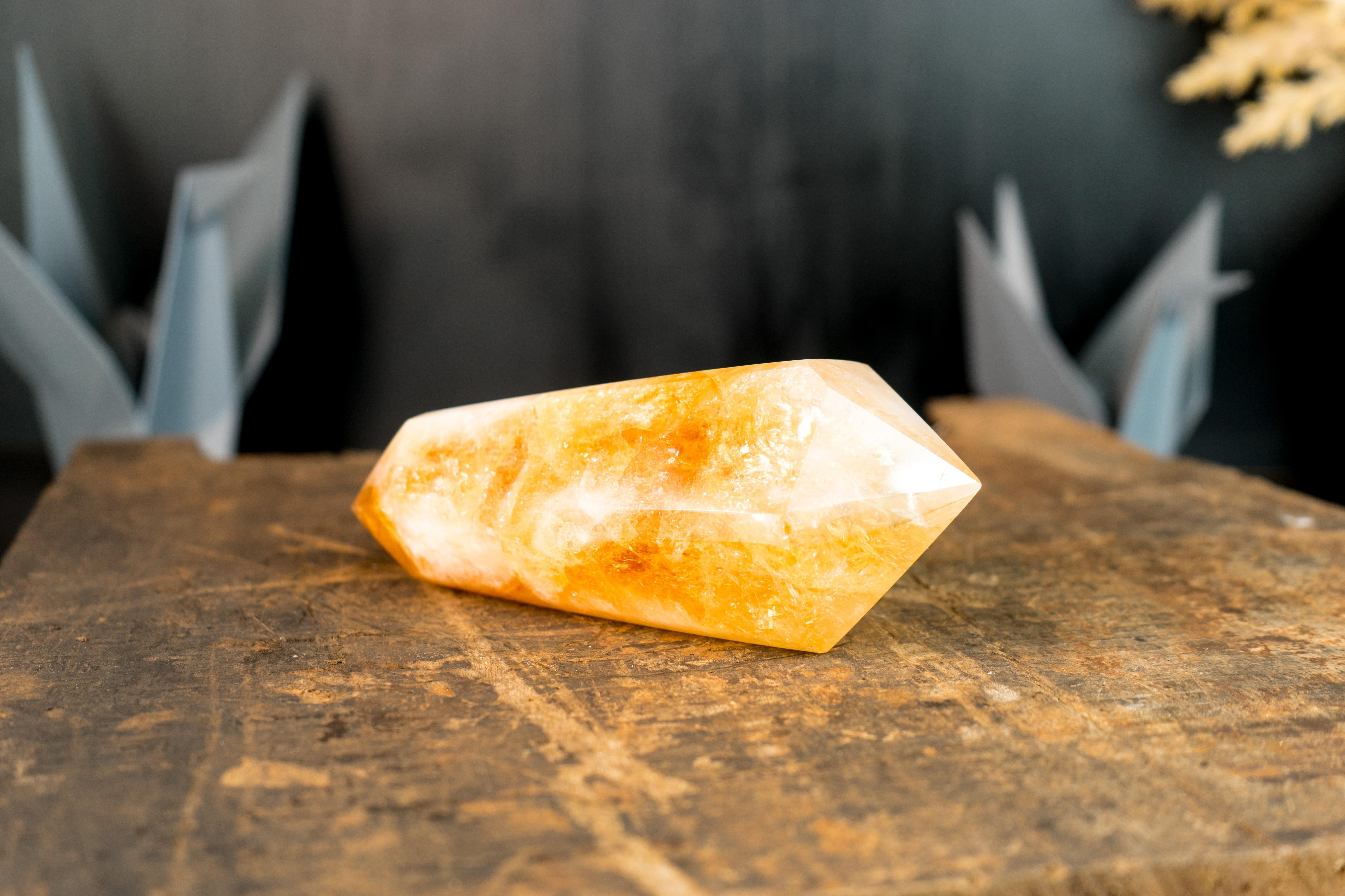  Hand-carved Natural Brazilian Citrine Crystal Point, Double-Terminated For Sale 6