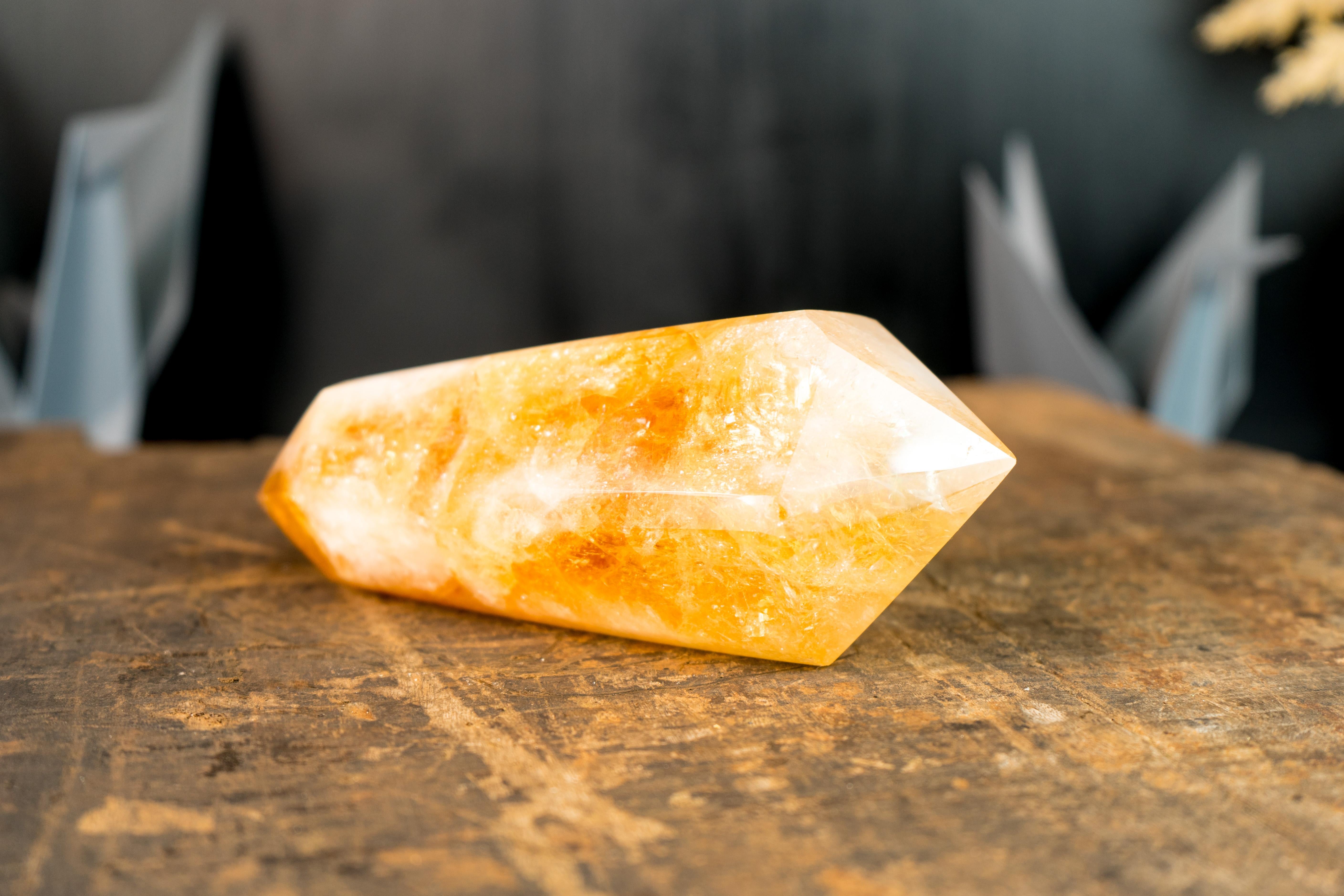  Hand-carved Natural Brazilian Citrine Crystal Point, Double-Terminated For Sale 7