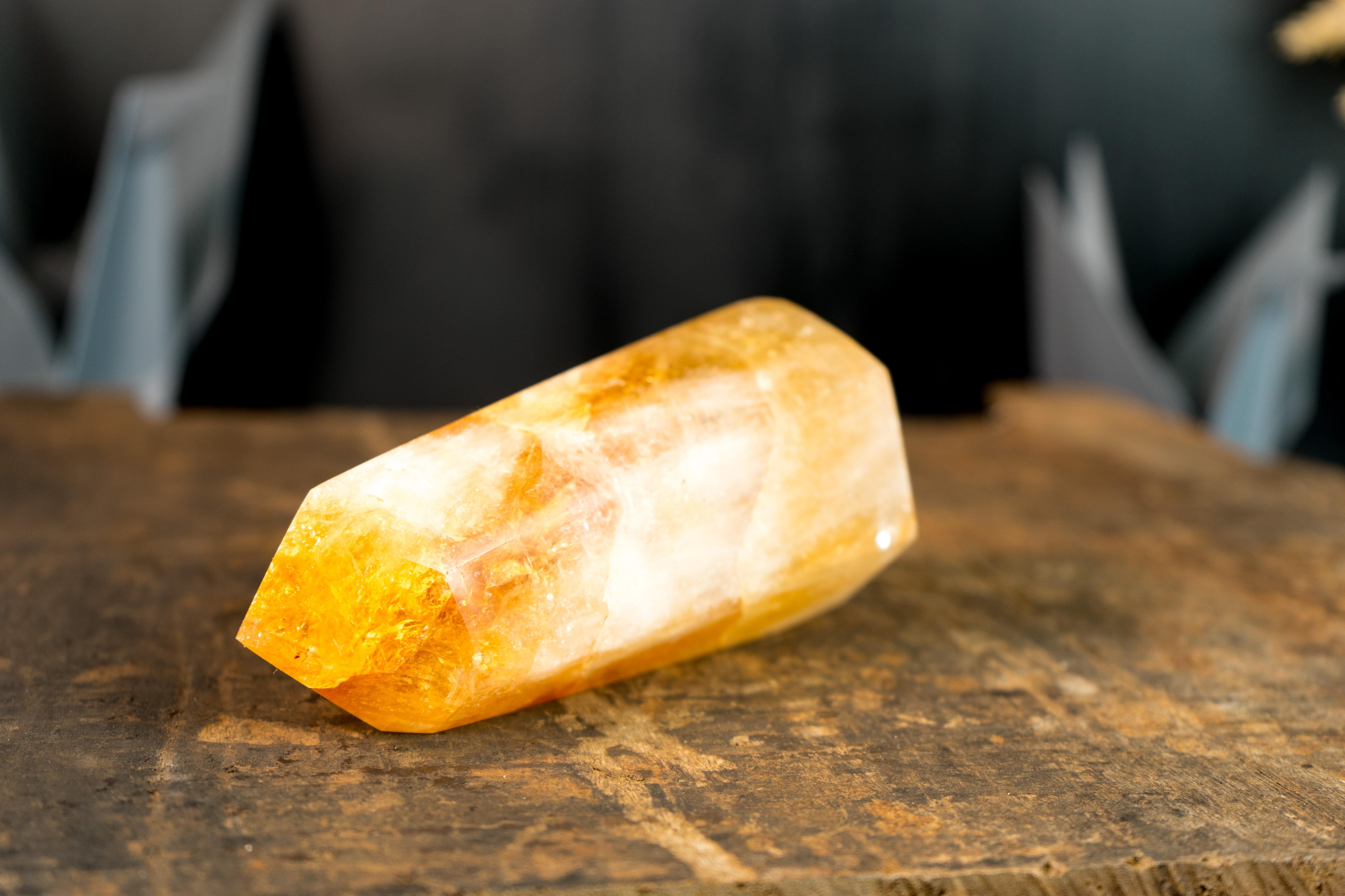 Contemporary  Hand-carved Natural Brazilian Citrine Crystal Point, Double-Terminated For Sale