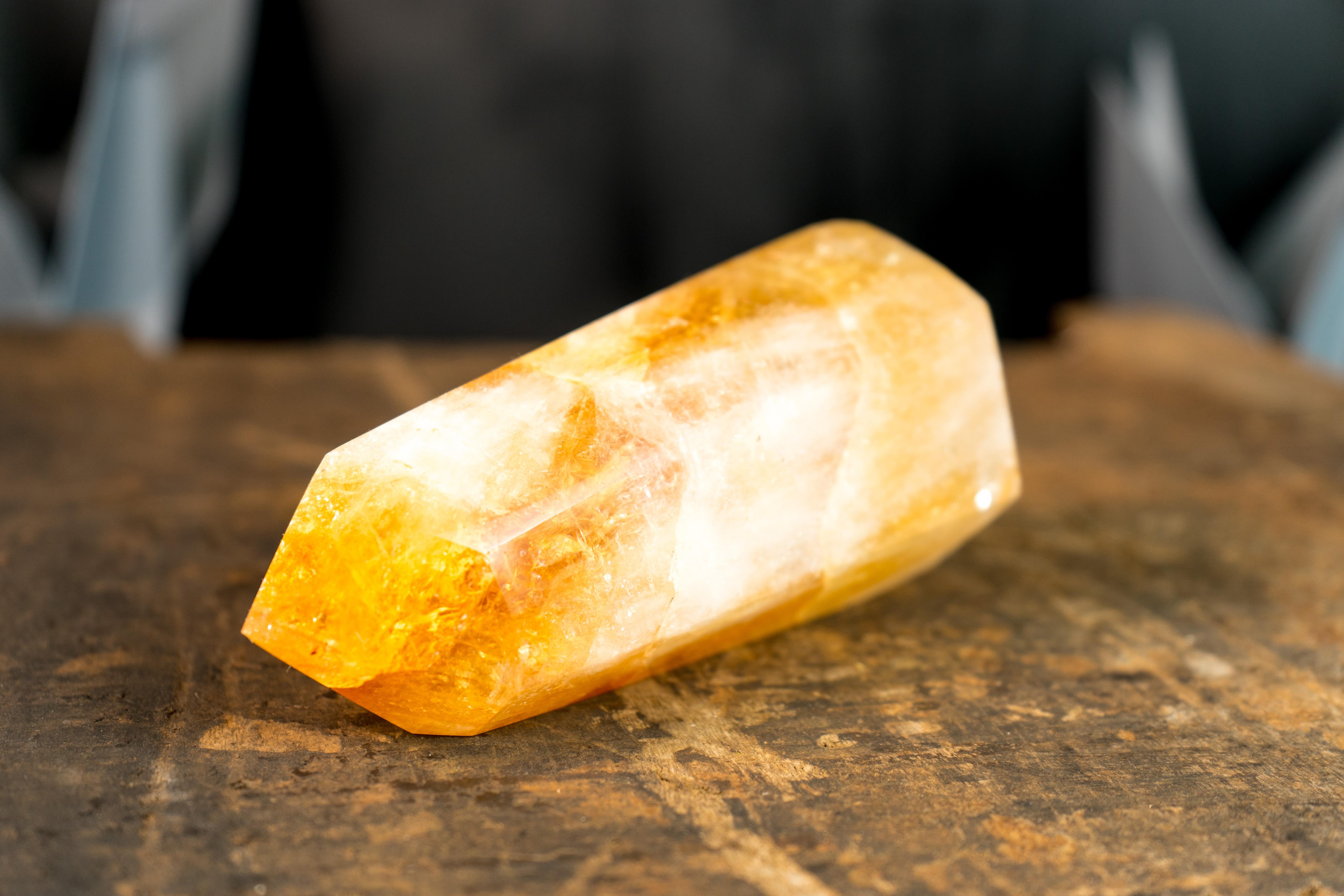 Agate  Hand-carved Natural Brazilian Citrine Crystal Point, Double-Terminated For Sale