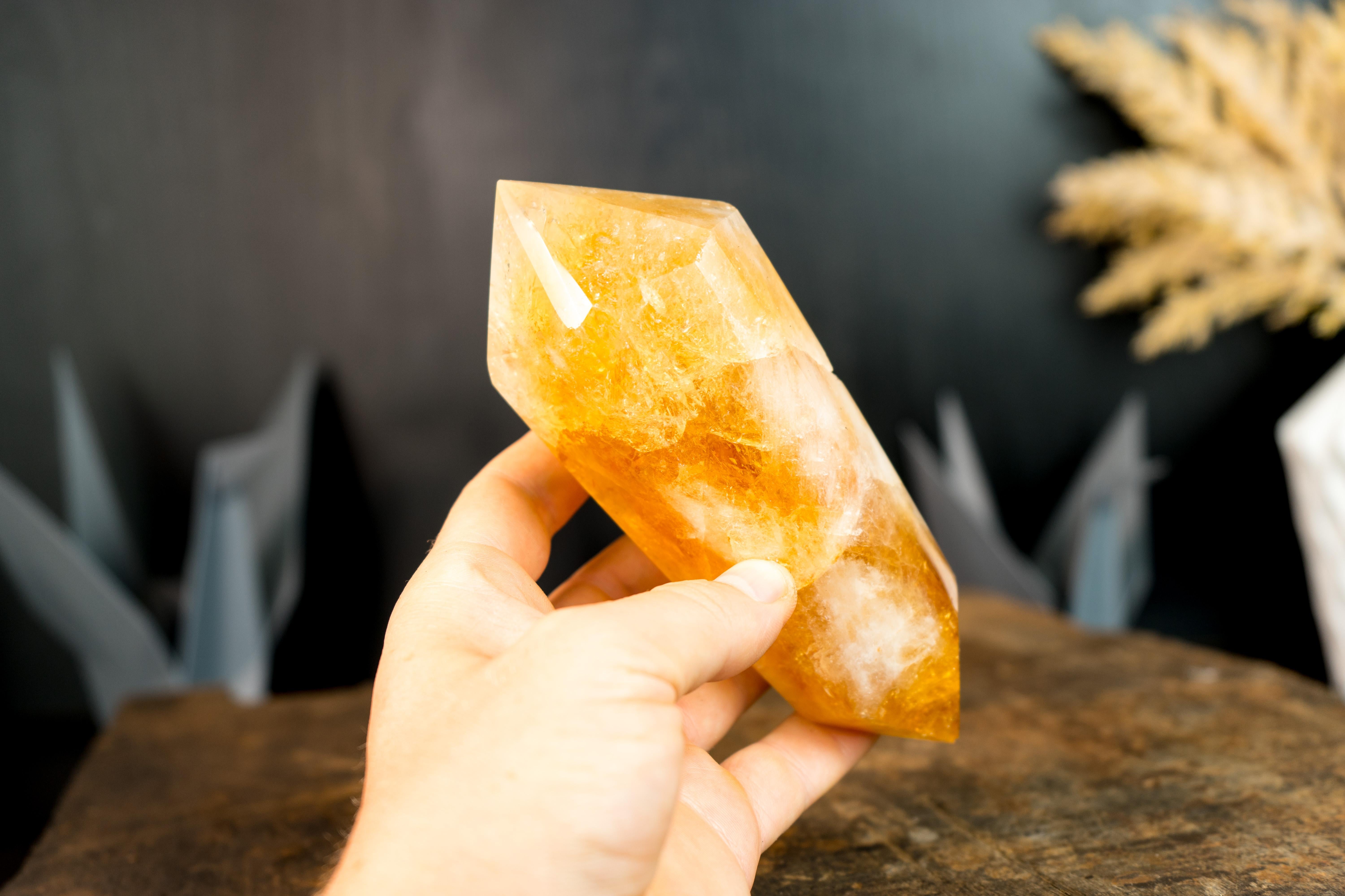  Hand-carved Natural Brazilian Citrine Crystal Point, Double-Terminated For Sale 1