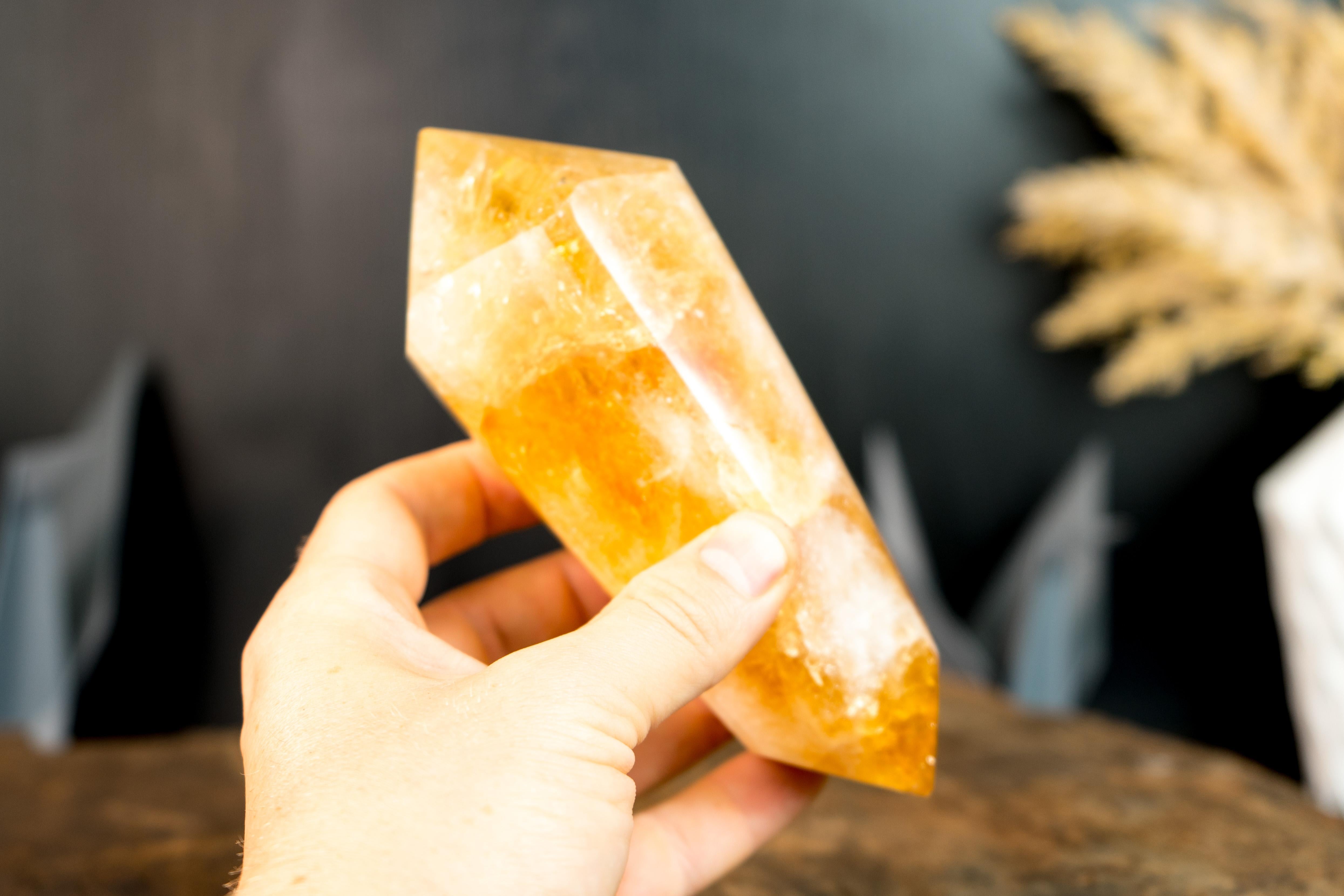  Hand-carved Natural Brazilian Citrine Crystal Point, Double-Terminated For Sale 2
