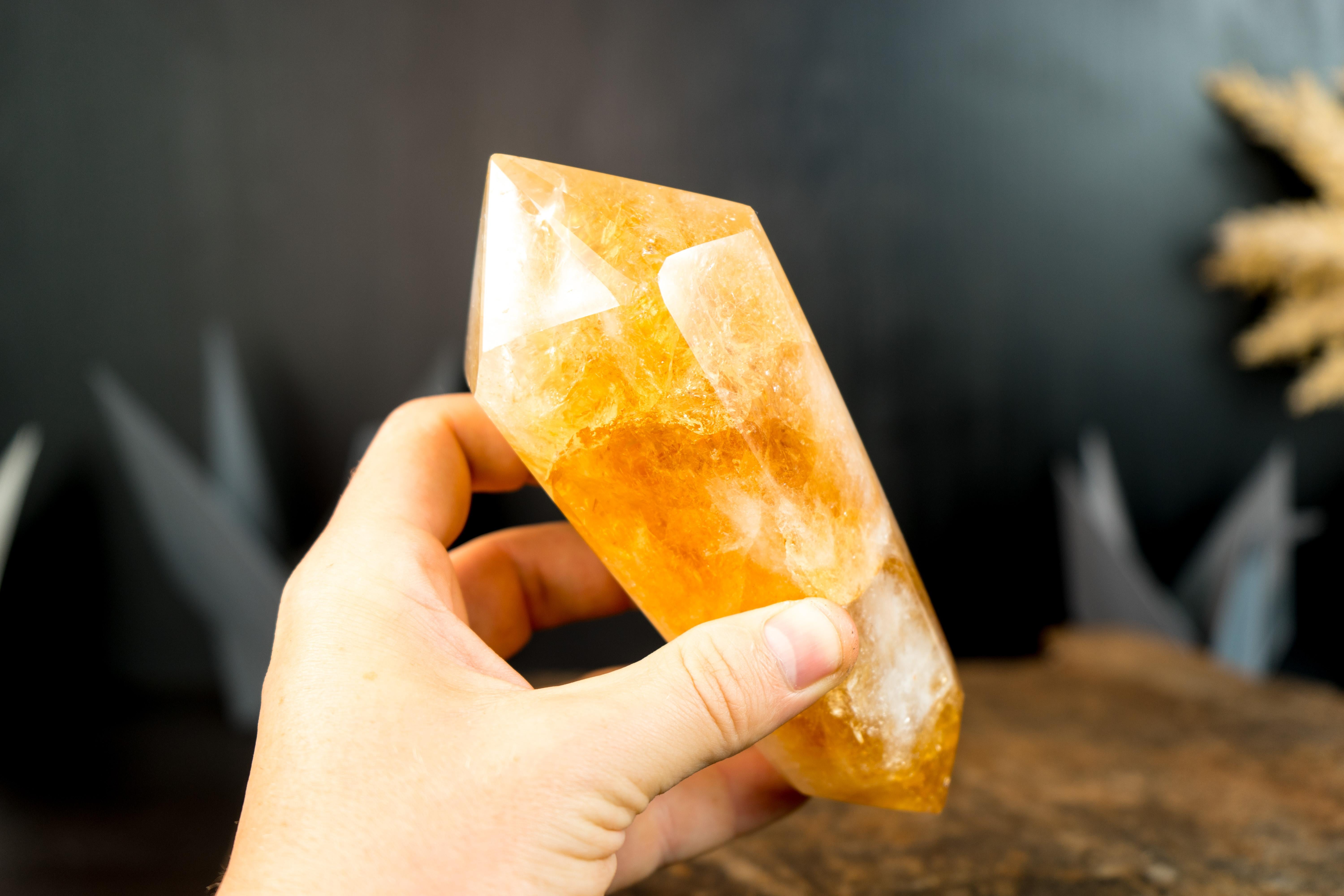  Hand-carved Natural Brazilian Citrine Crystal Point, Double-Terminated For Sale 3