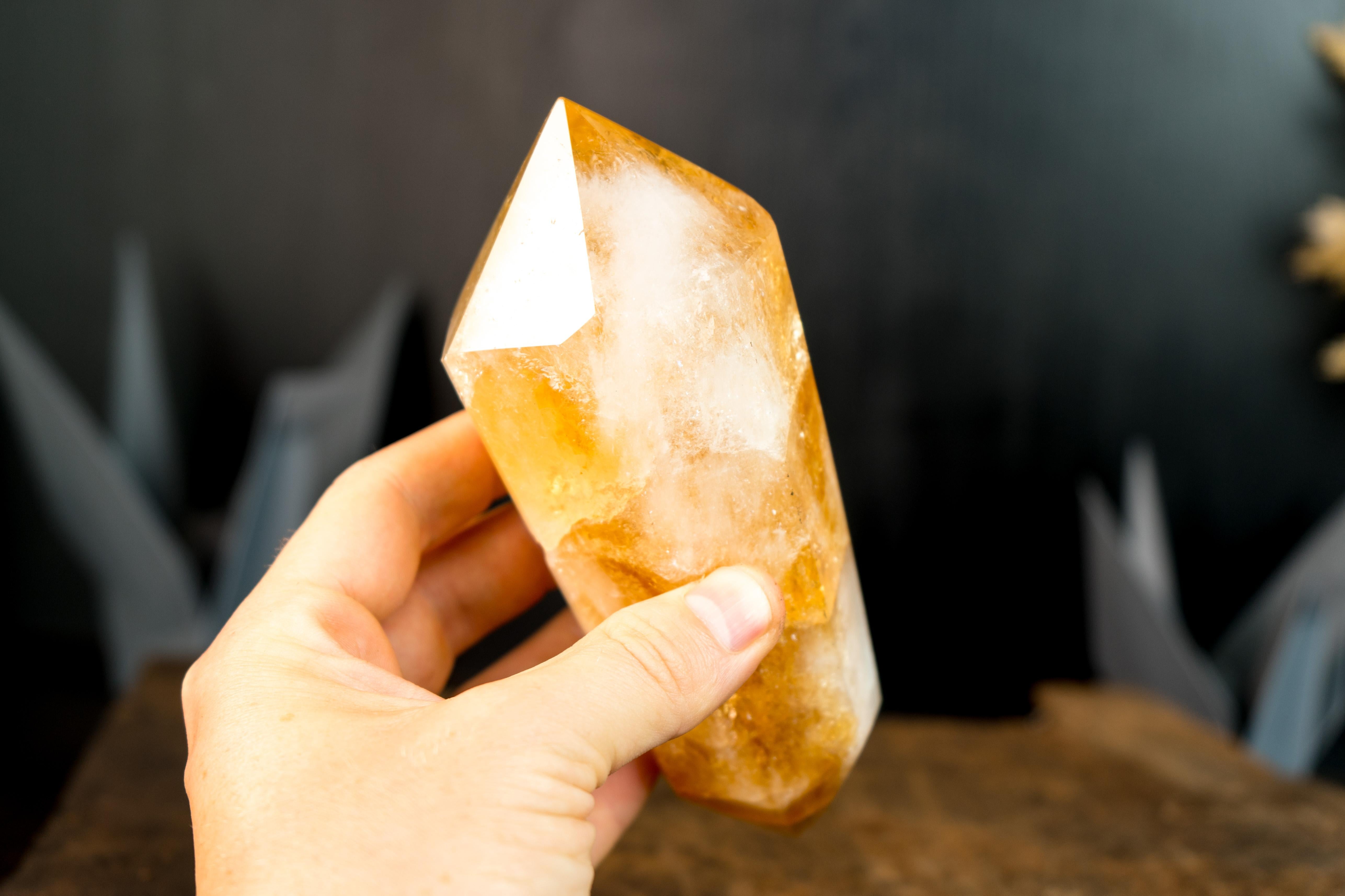  Hand-carved Natural Brazilian Citrine Crystal Point, Double-Terminated For Sale 4