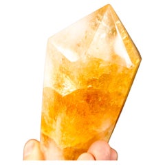  Handgeschnitzter natürlicher brasilianischer Citrin-Kristallpunkt aus Citrin, doppelt vergoldet