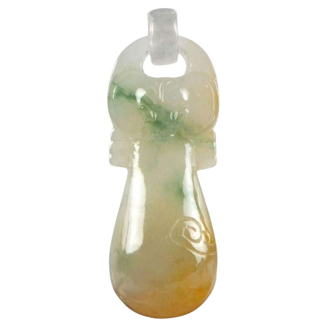 Pendentif Pipa Ruyi en jade naturel sculpté à la main