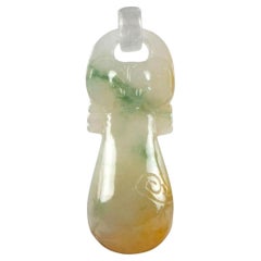 Pendentif Pipa Ruyi en jade naturel sculpté à la main