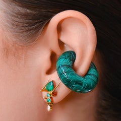 Hand-Carved Natural Malachite Ear Cuff by Cocoerow, Modern Sculptural Jewelry