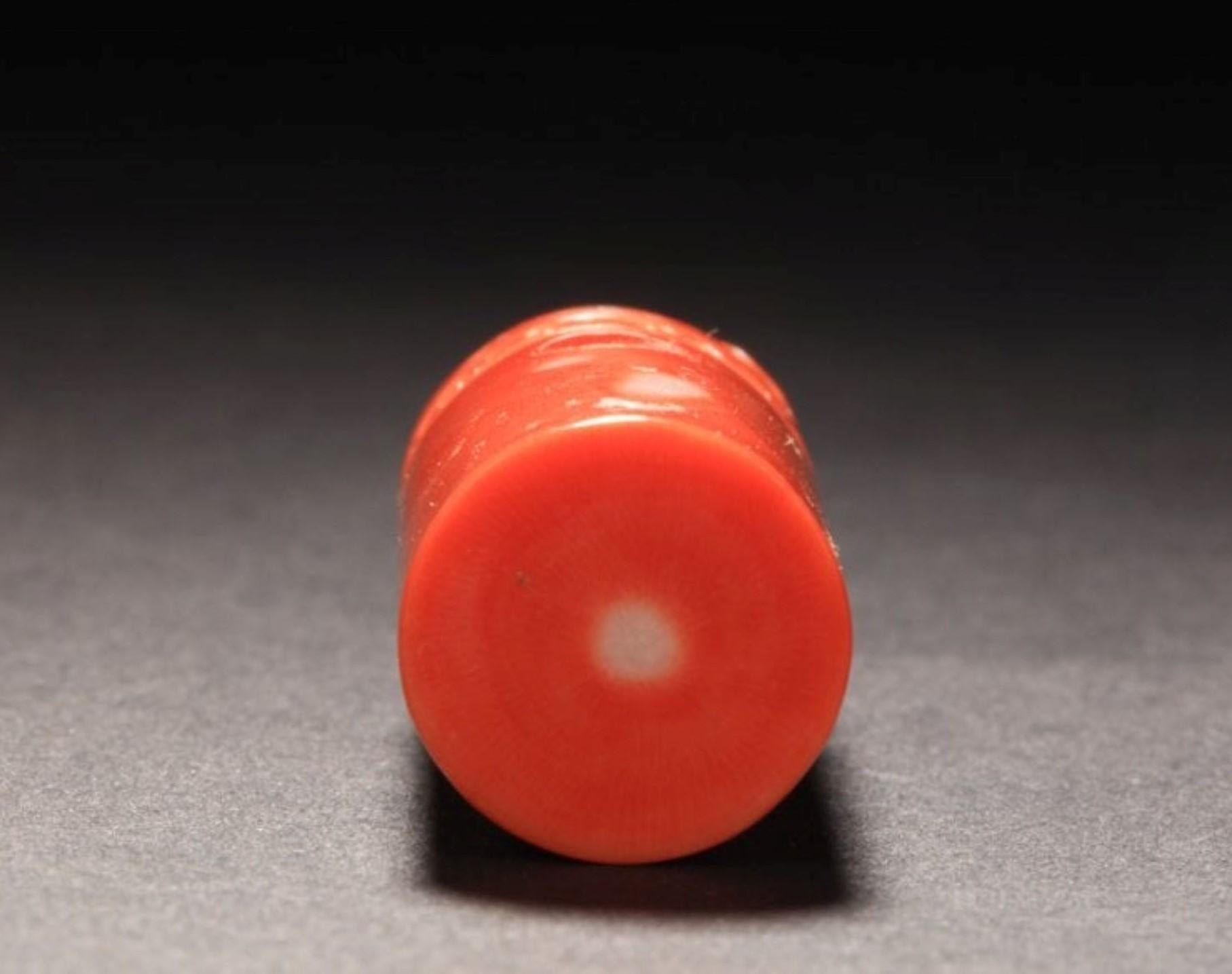Cachet de lion chinois en corail orange-rouge naturel sculpté à la main en vente 10