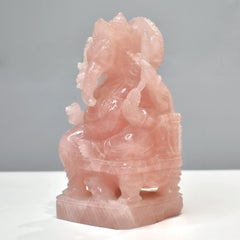 1.45 Kg Rose Quartz Ganesha Idol Hand-Carved Sculpture Religious Figurine
