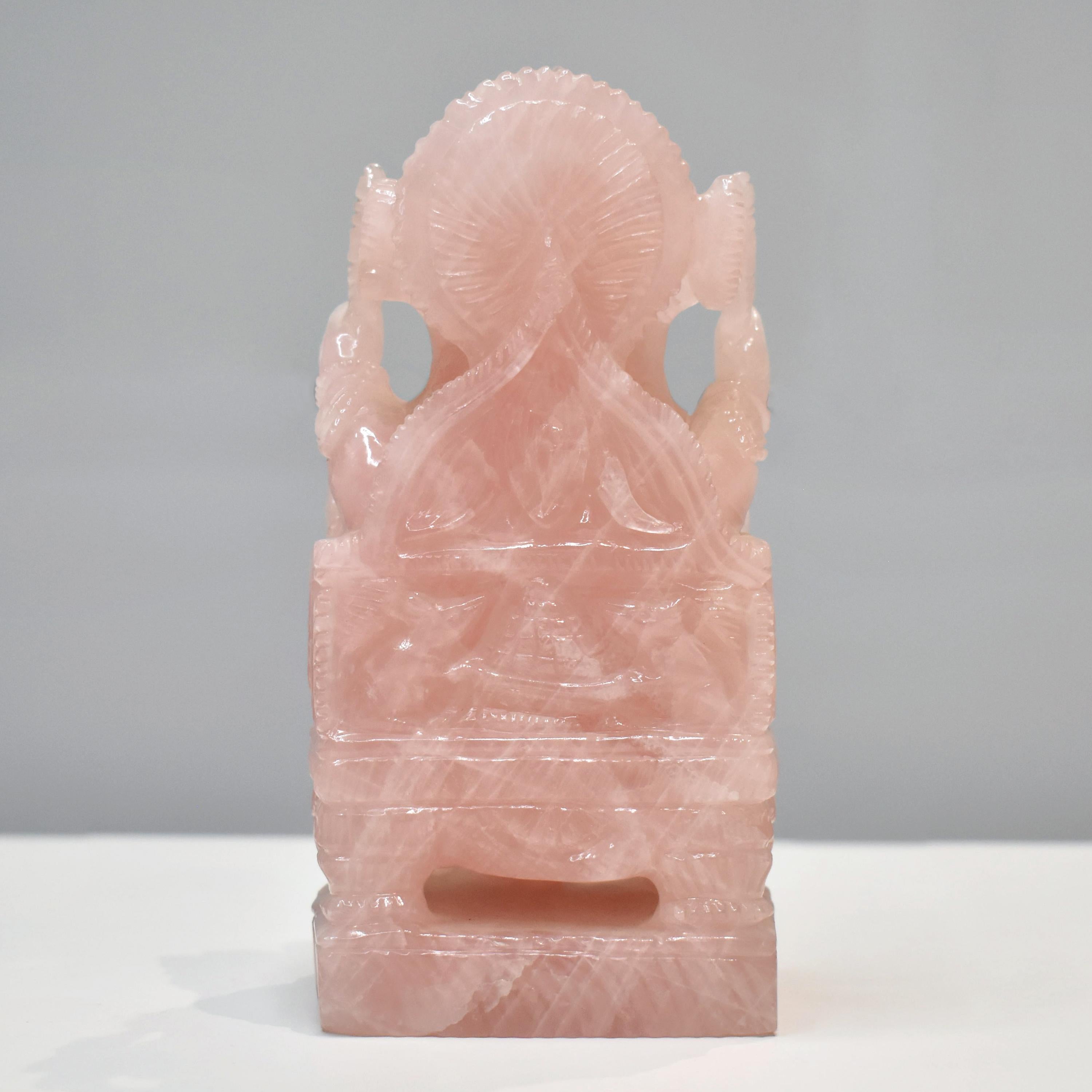 Mixed Cut Hand-Carved Natural Rose Quartz Ganesha Idol Sculpture Religious Figurine For Sale