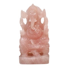 Hand-Carved Natural Rose Quartz Ganesha Idol Sculpture Religious Figurine