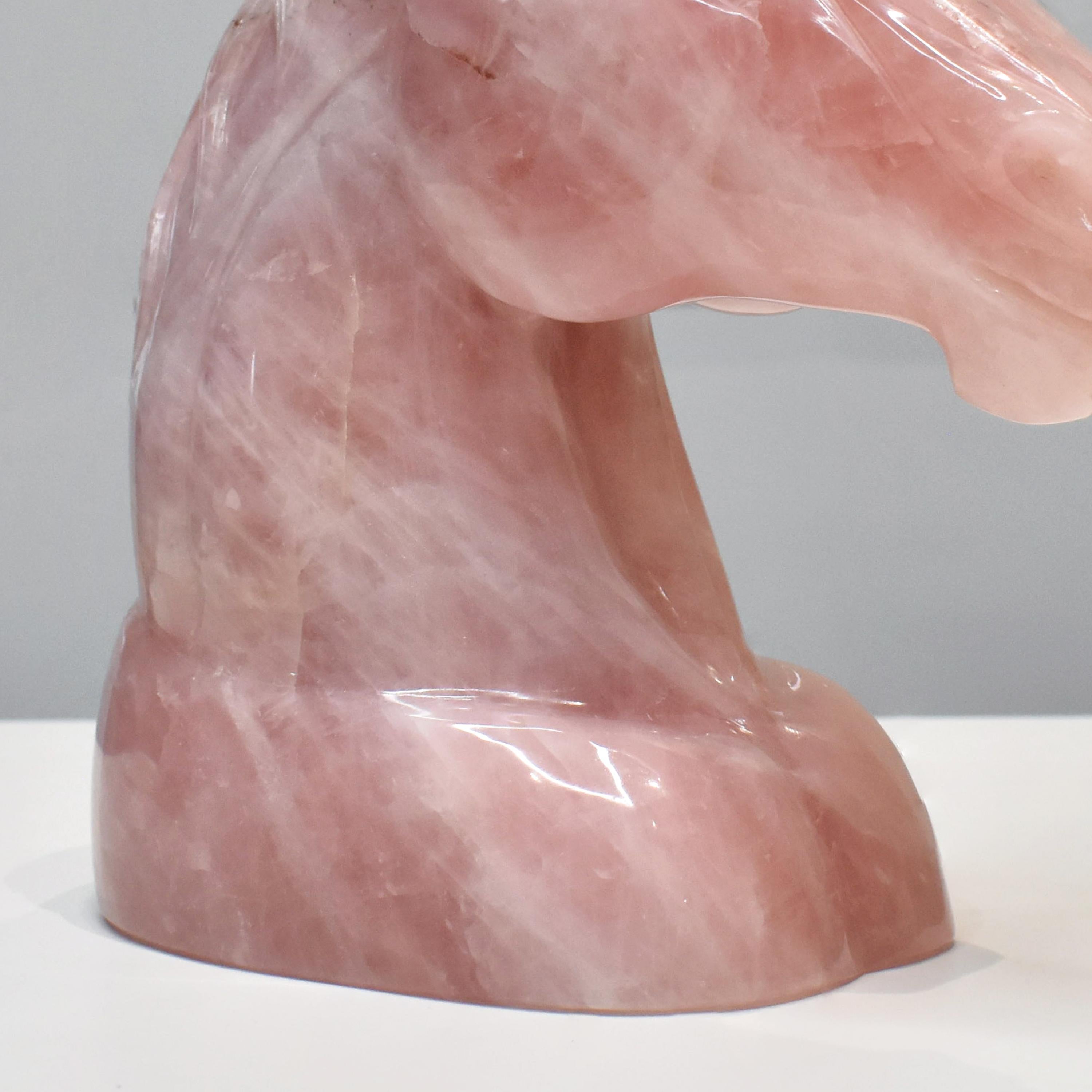 Hand-Carved Natural Rose Quartz Horse Sculpture Figurine For Sale 5