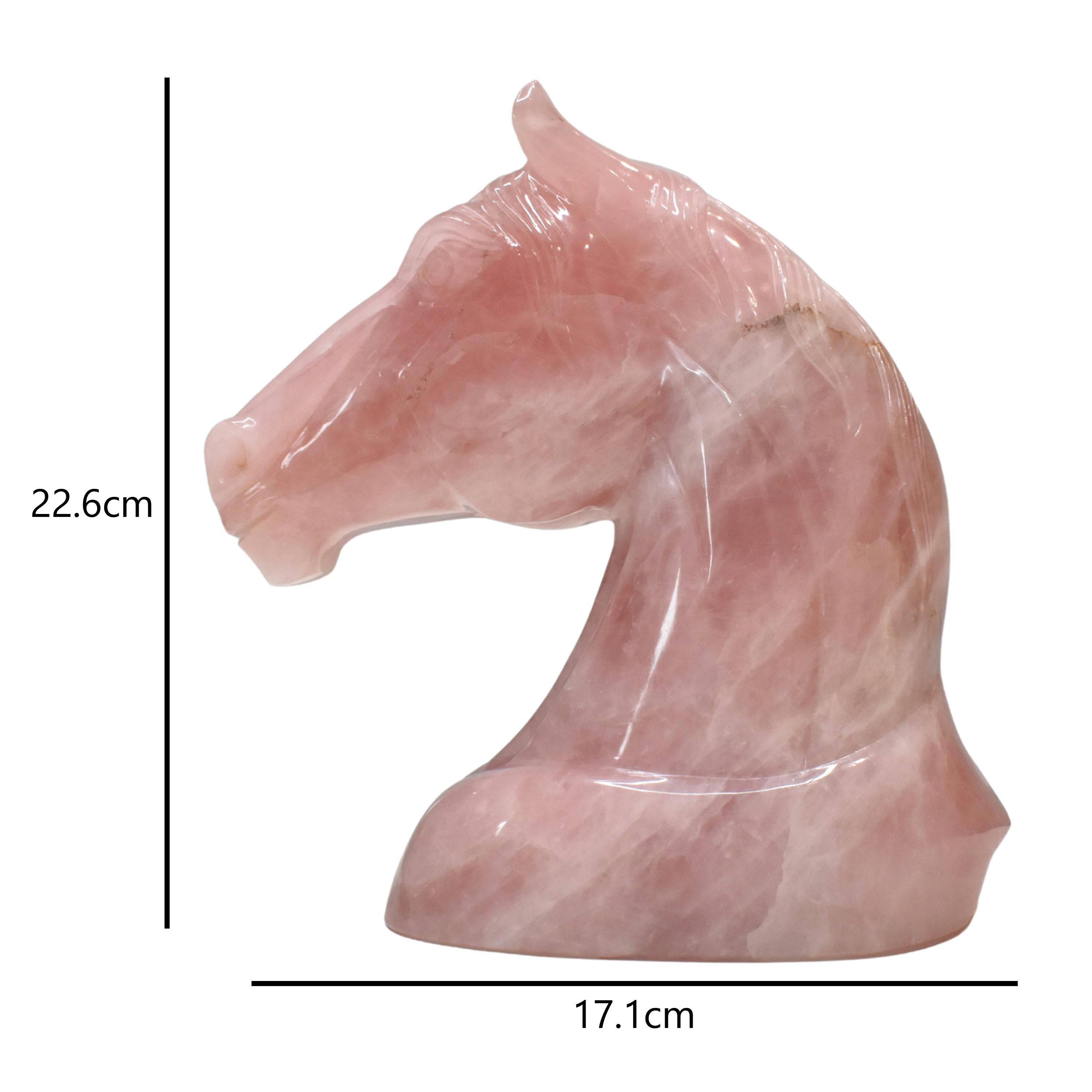 Artisan Hand-Carved Natural Rose Quartz Horse Sculpture Figurine For Sale