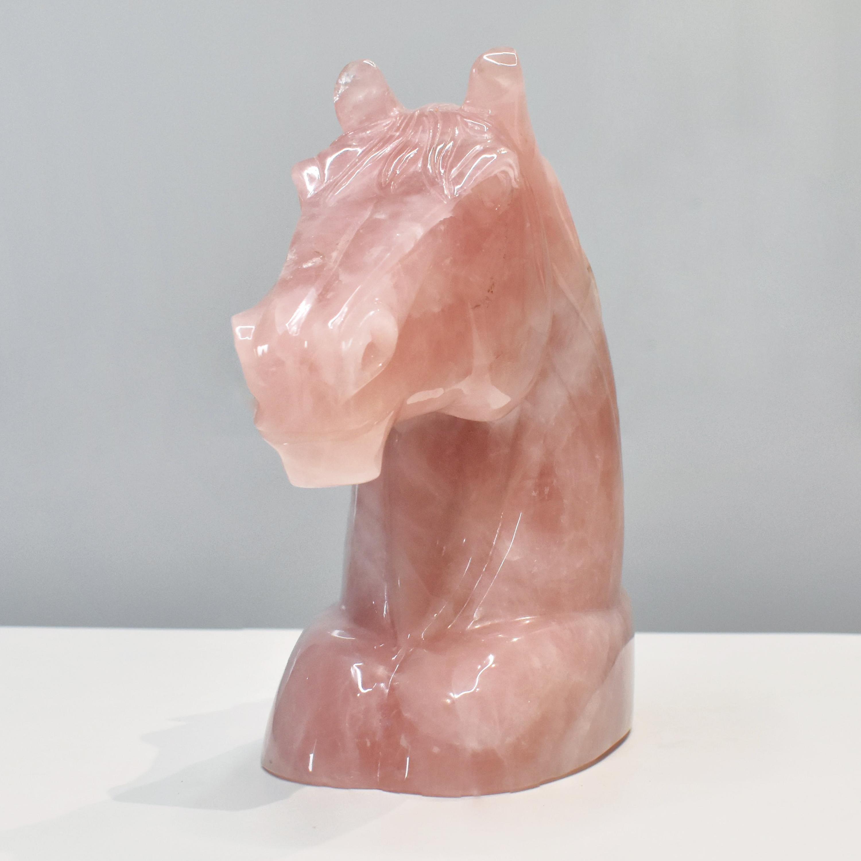 Hand-Carved Natural Rose Quartz Horse Sculpture Figurine For Sale 1