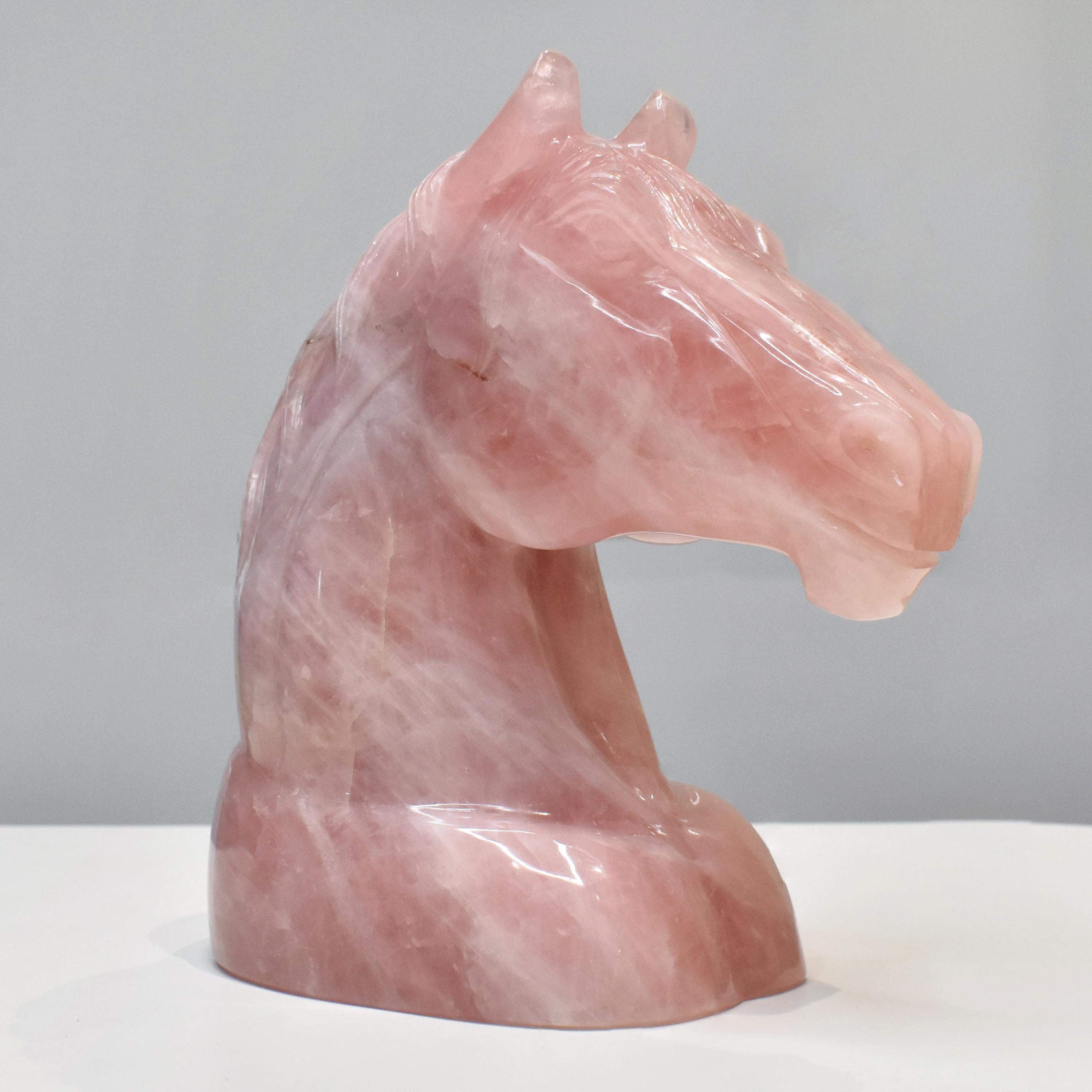 Hand-Carved Natural Rose Quartz Horse Sculpture Figurine For Sale 3