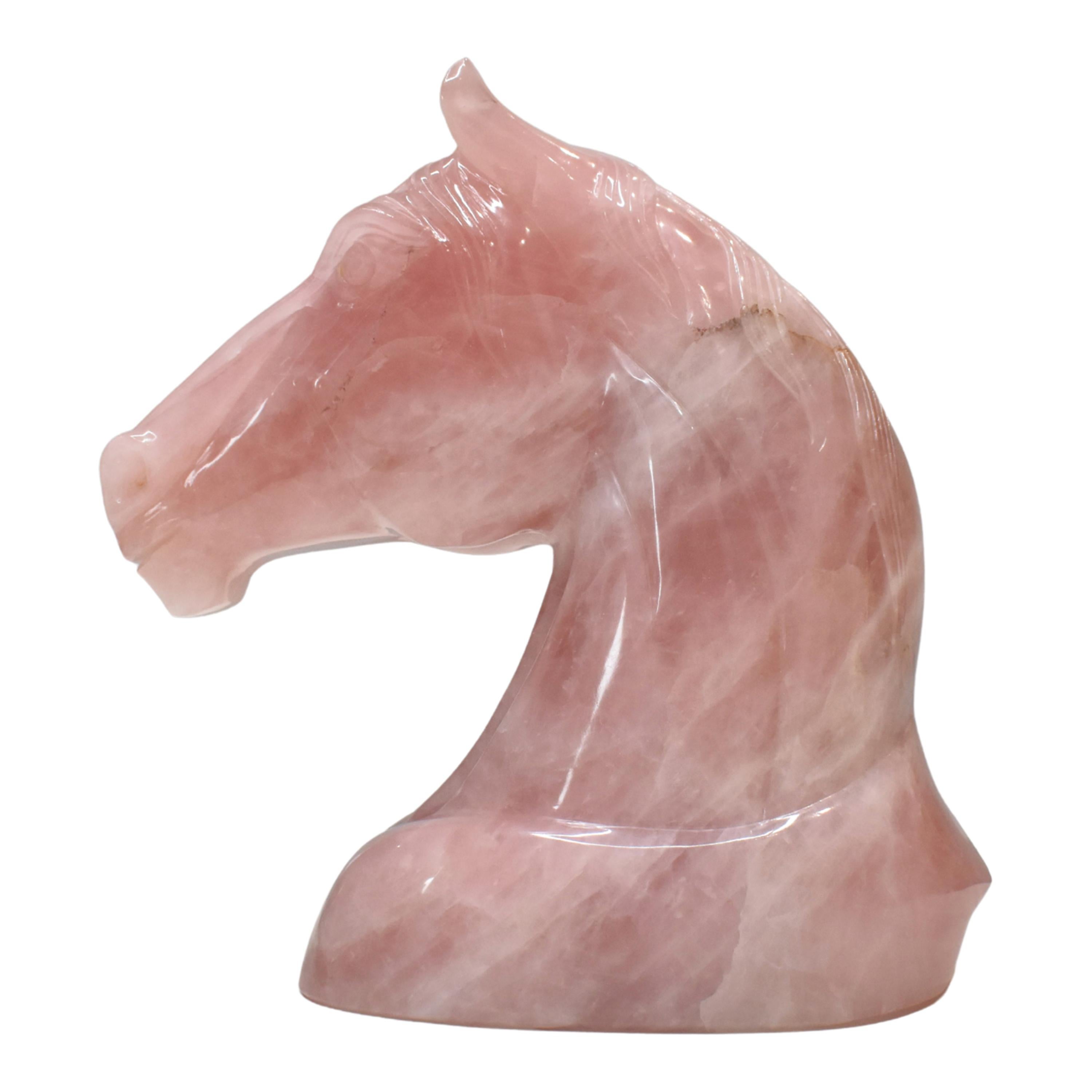 Hand-Carved Natural Rose Quartz Horse Sculpture Figurine