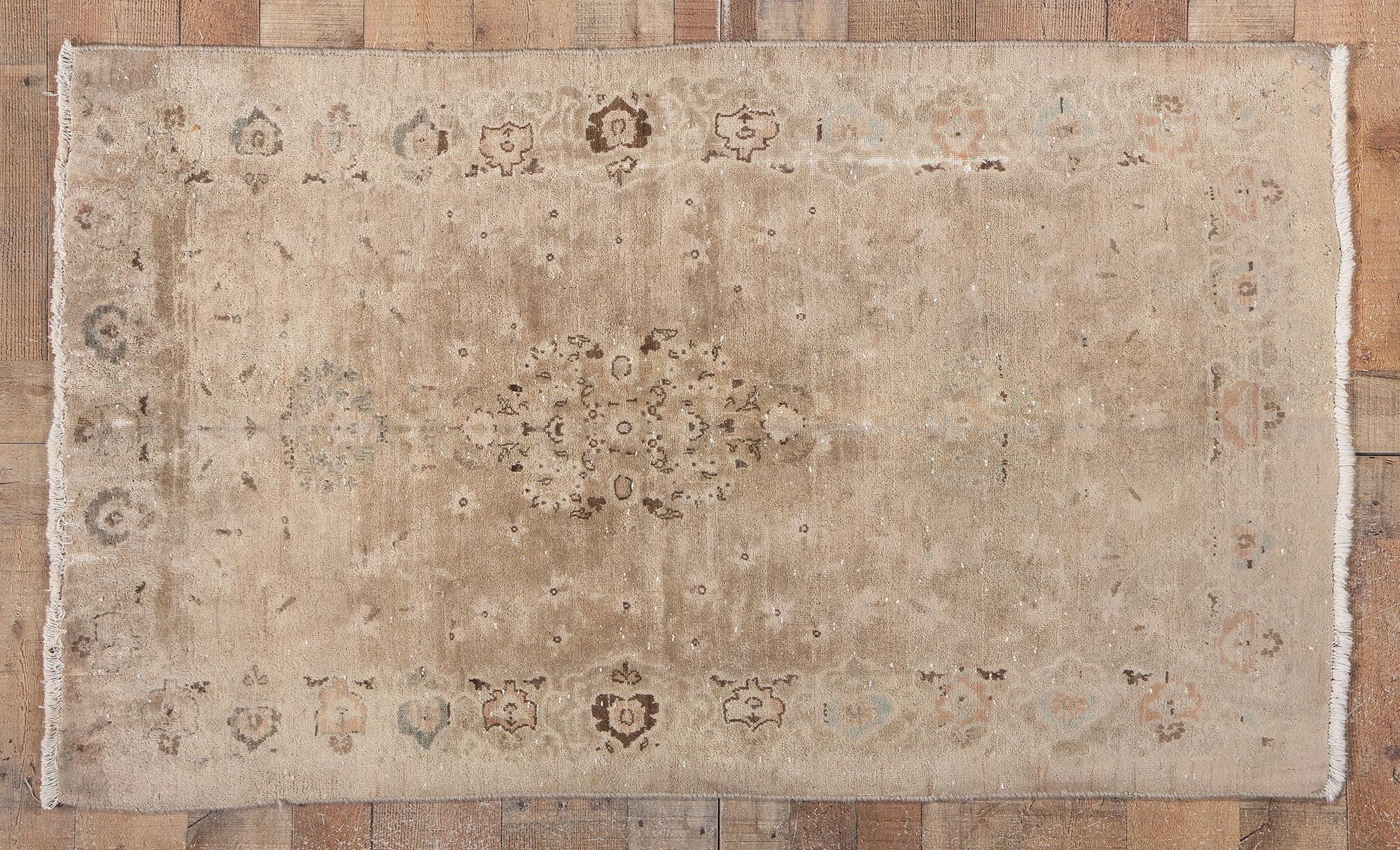 Hand Carved Neutral Vintage Persian Kashan Rug For Sale 3