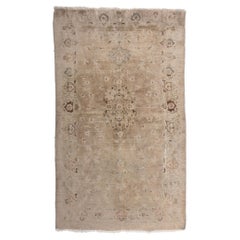 Hand Carved Neutral Retro Persian Kashan Rug