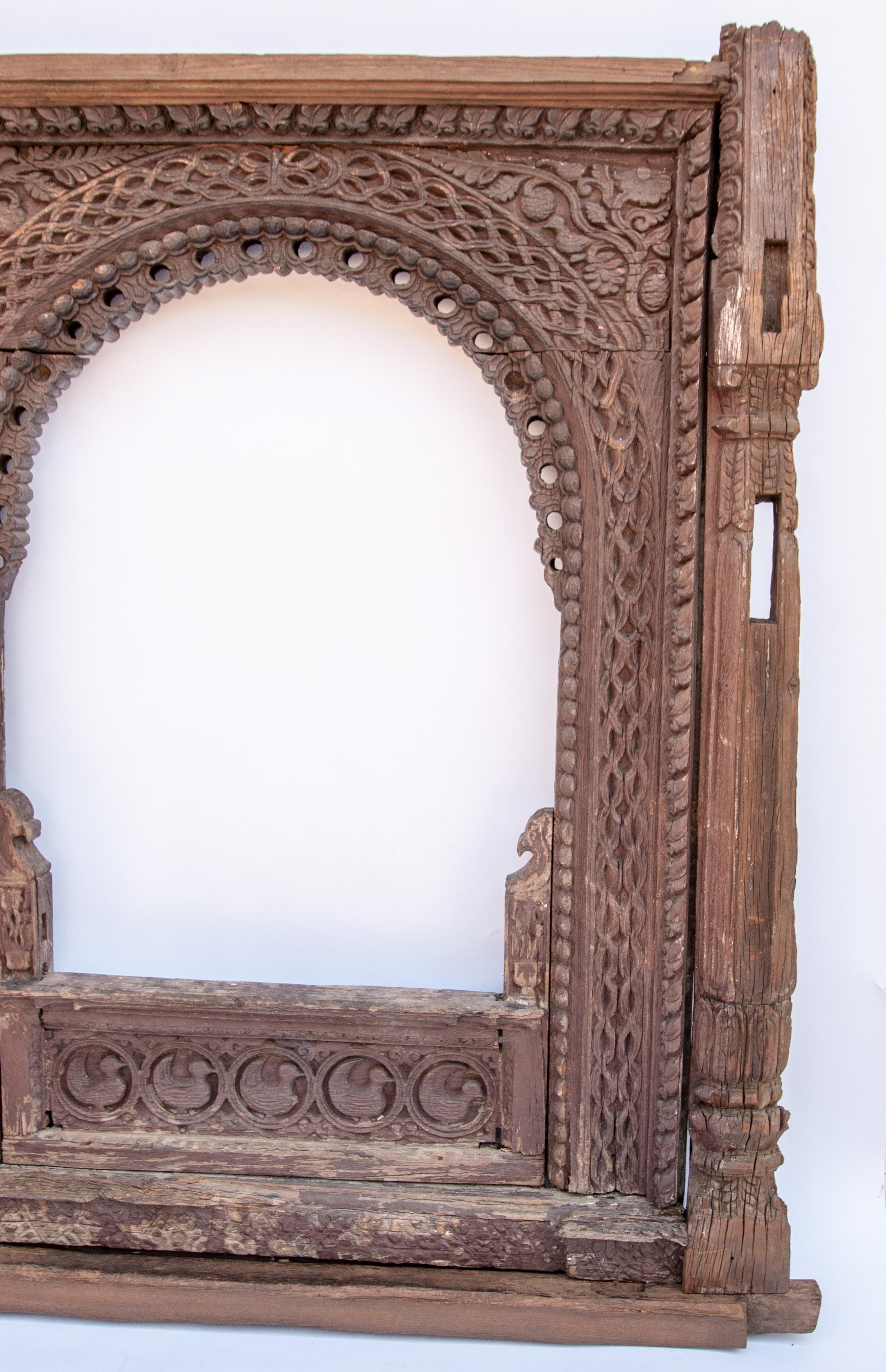 Anglo-Indian Hand Carved Newar Window Frame Late 19th Century, Kathmandu Valley, Nepal