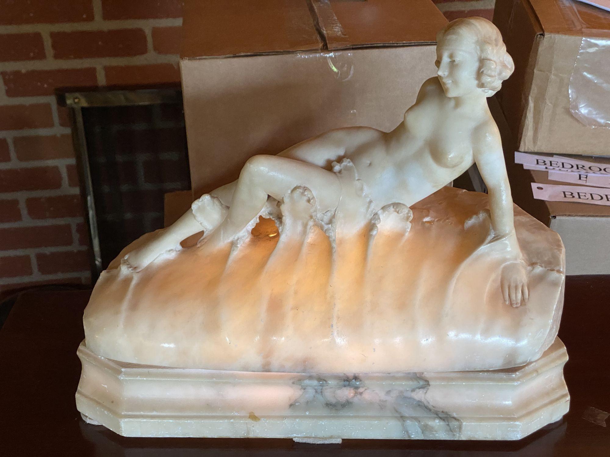 Hand Carved Nude Light Alabaster Glamour Sculpture, Circa 1920 For Sale 5