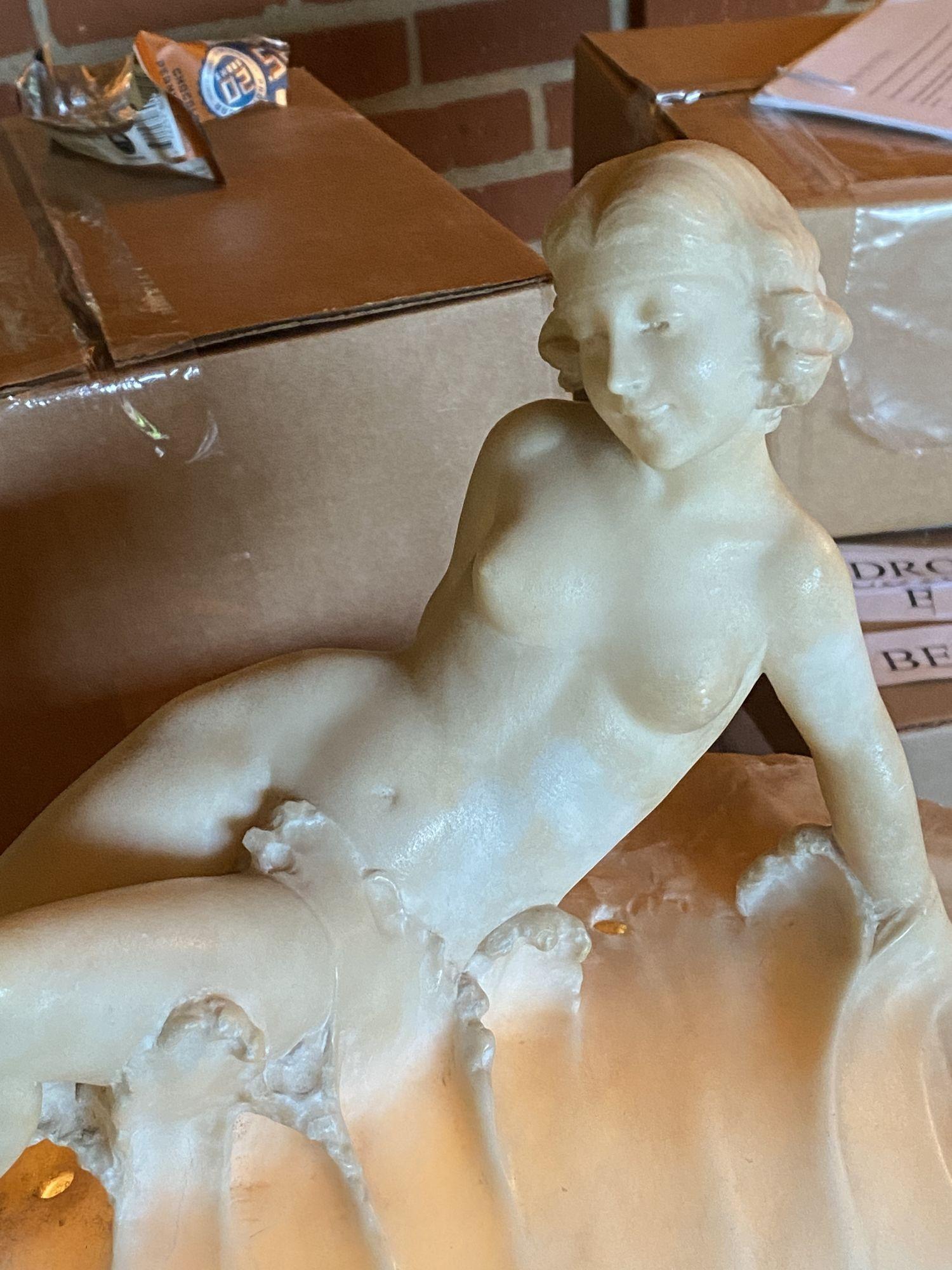 Hand Carved Nude Light Alabaster Glamour Sculpture, Circa 1920 For Sale 8