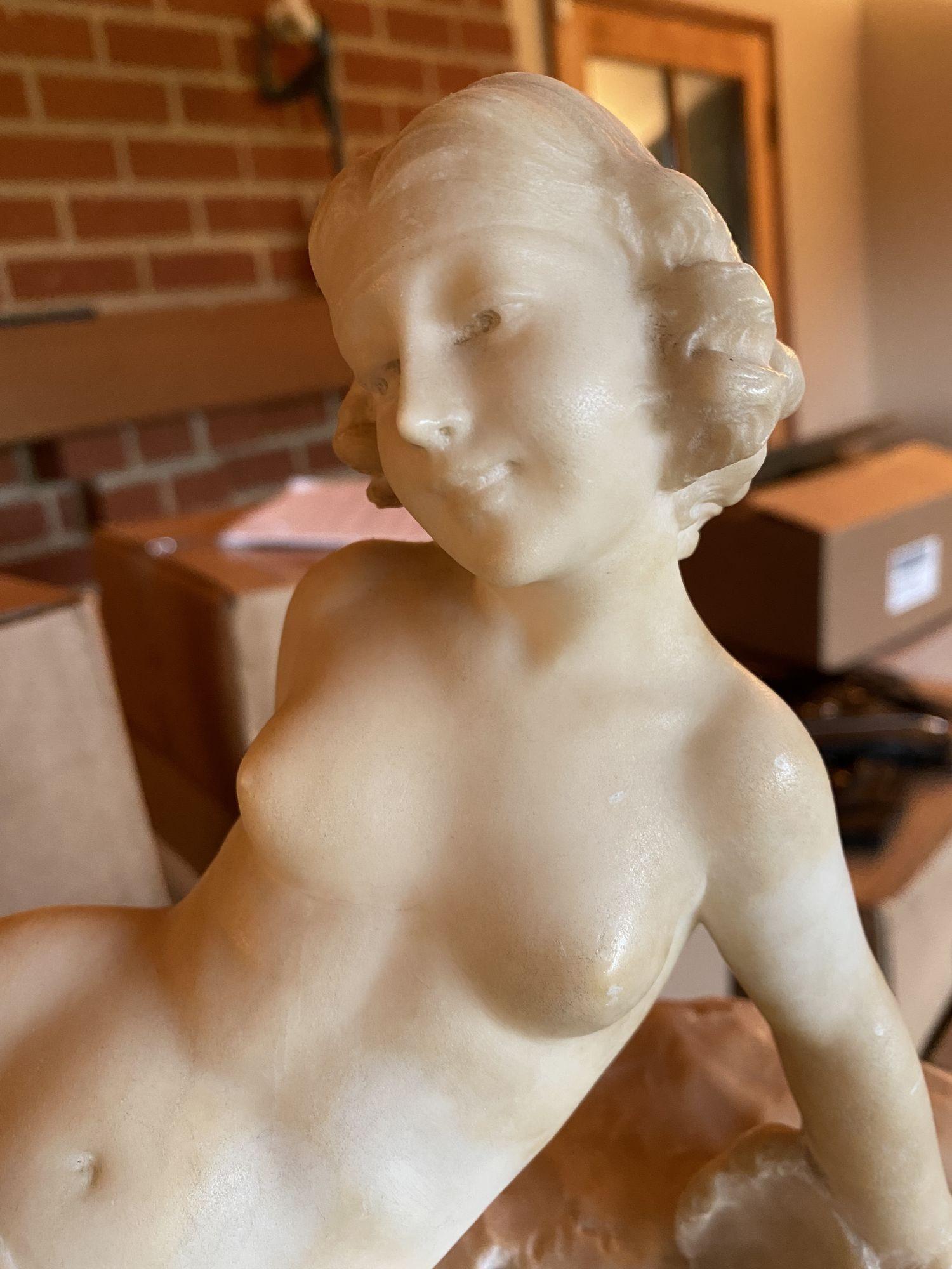 Hand Carved Nude Light Alabaster Glamour Sculpture, Circa 1920 For Sale 9