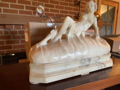 Hand Carved Nude Light Alabaster Glamour Sculpture, Circa 1920