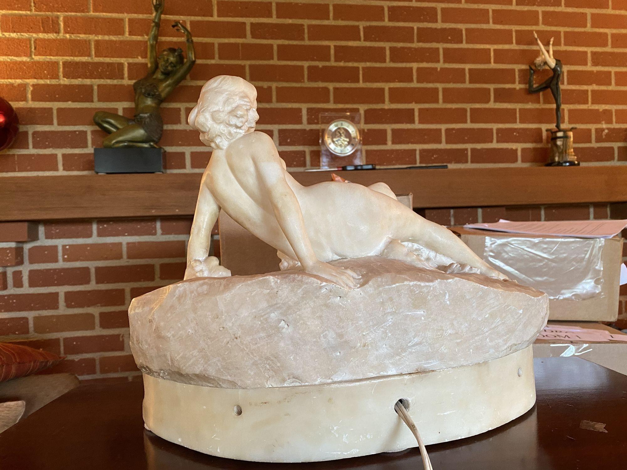 Early 20th Century Hand Carved Nude Light Alabaster Glamour Sculpture, Circa 1920 For Sale