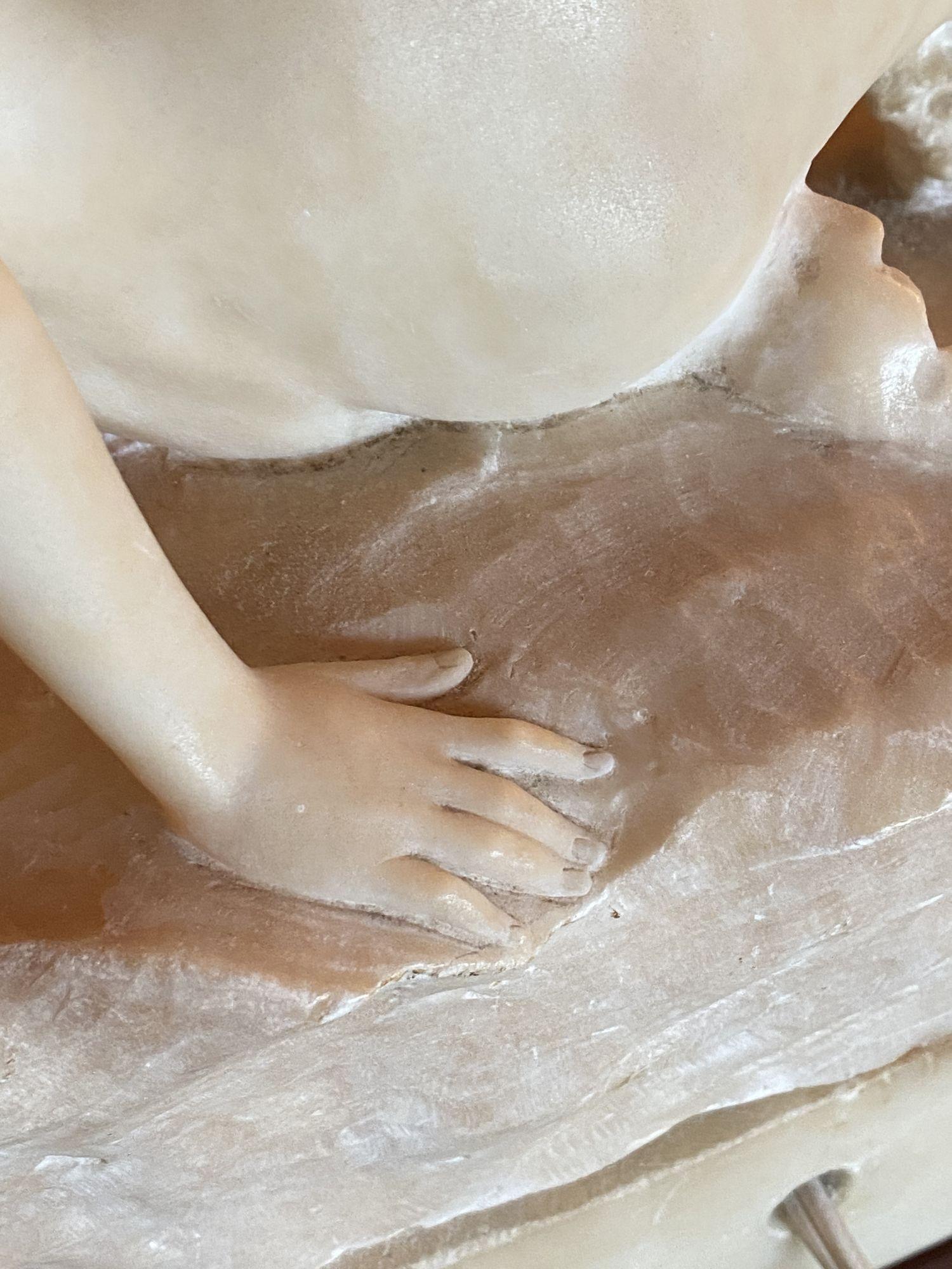 Hand Carved Nude Light Alabaster Glamour Sculpture, Circa 1920 For Sale 3