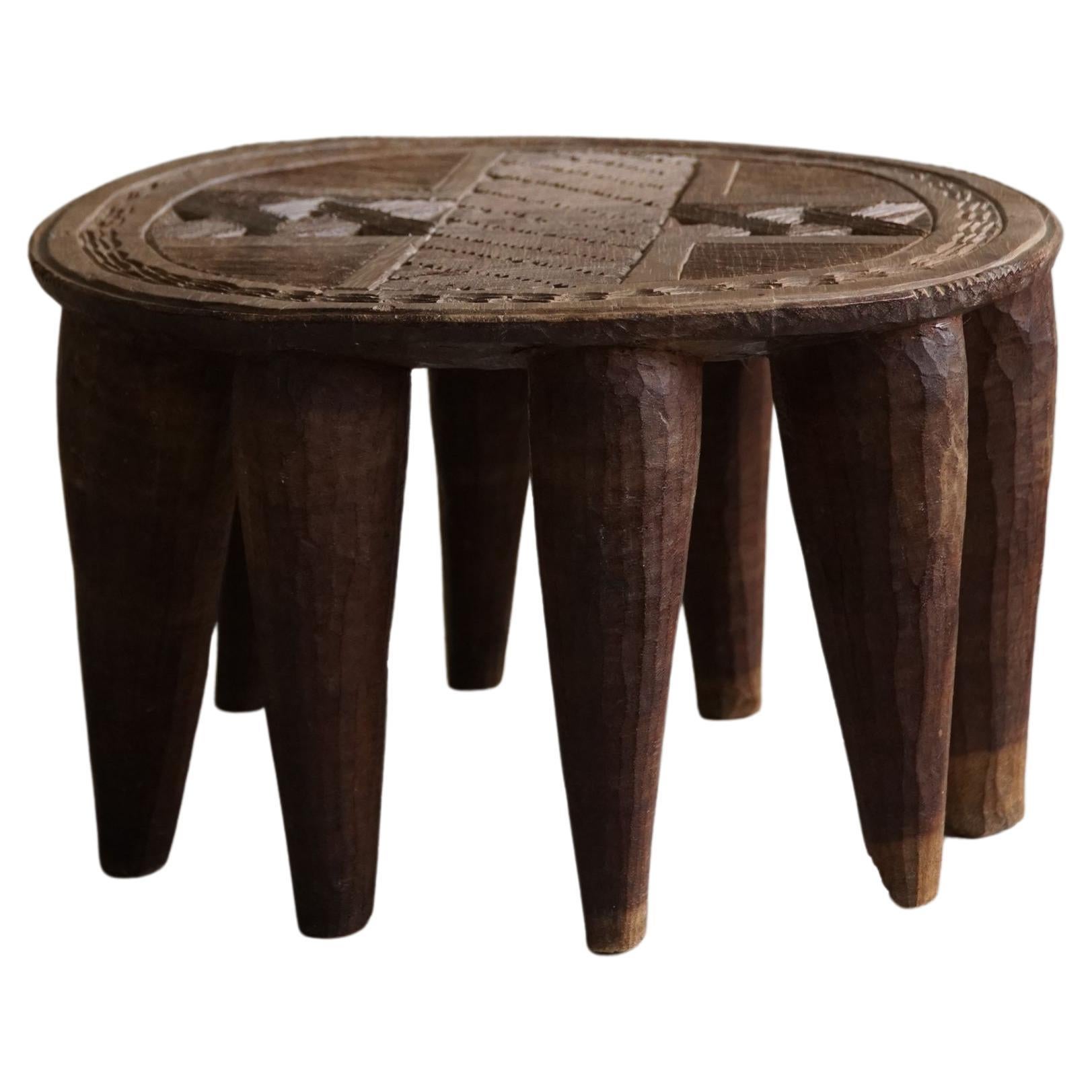 Hand Carved "Nupe Tribe" Stool With 10 Legs, Wabi Sabi, Made in Nigeria, 1950s For Sale