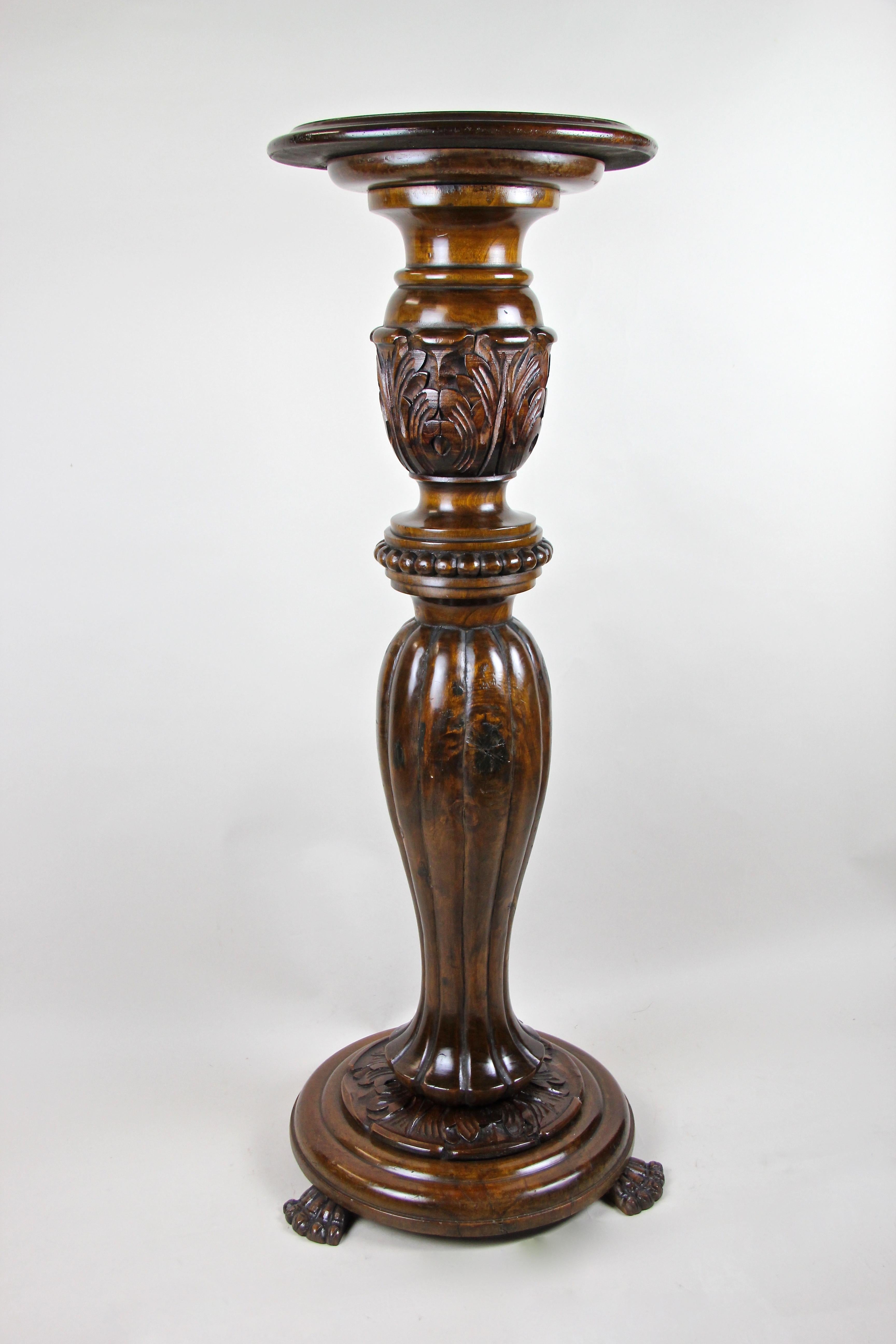 Hand-Carved Hand Carved Nut Wood Pedestal, Hungary, circa 1870