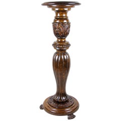 Antique Hand Carved Nut Wood Pedestal, Hungary, circa 1870