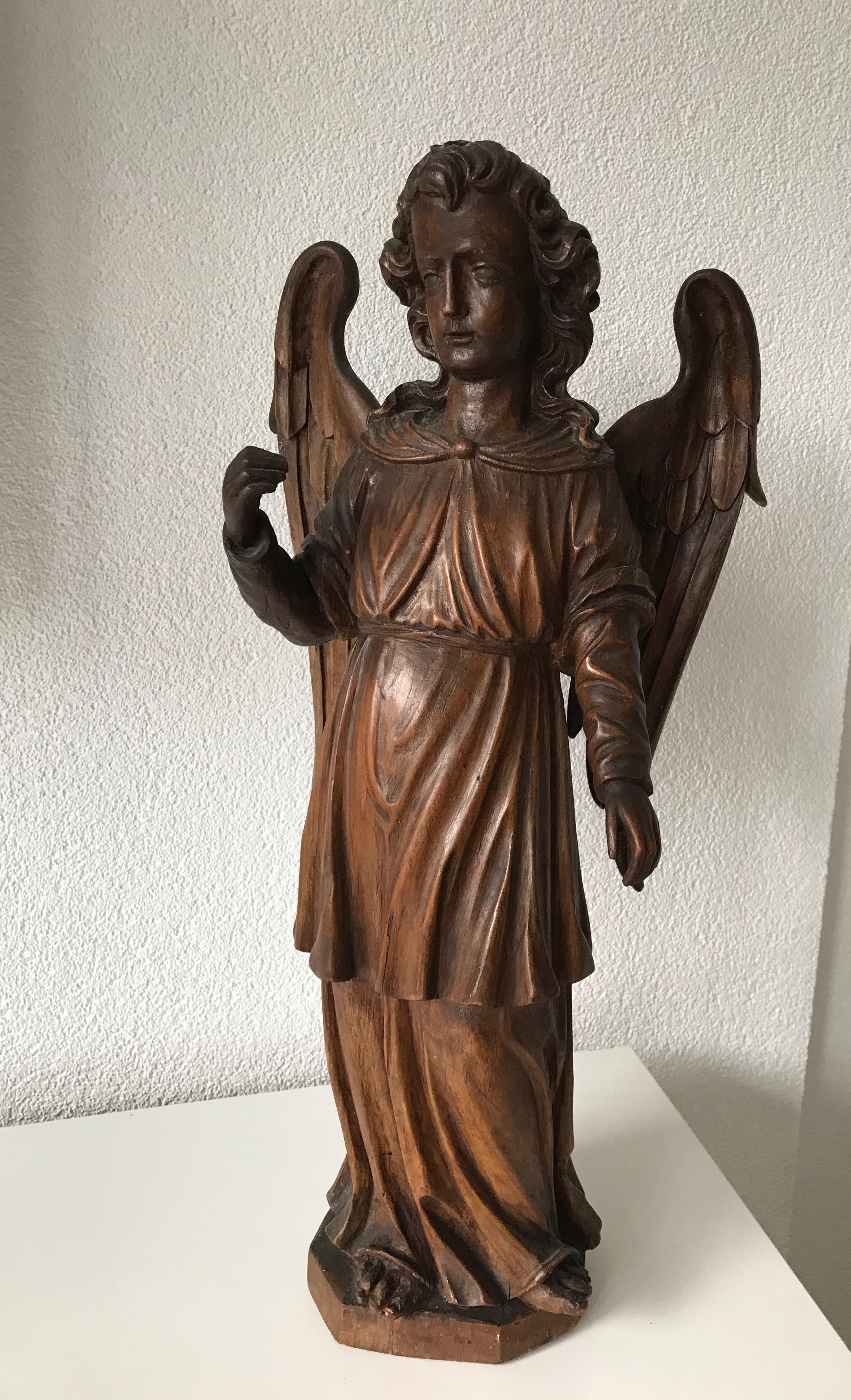 Dutch Hand-Carved Oak Angel Statue / Sculpture with Wings Possibly Saint Michael