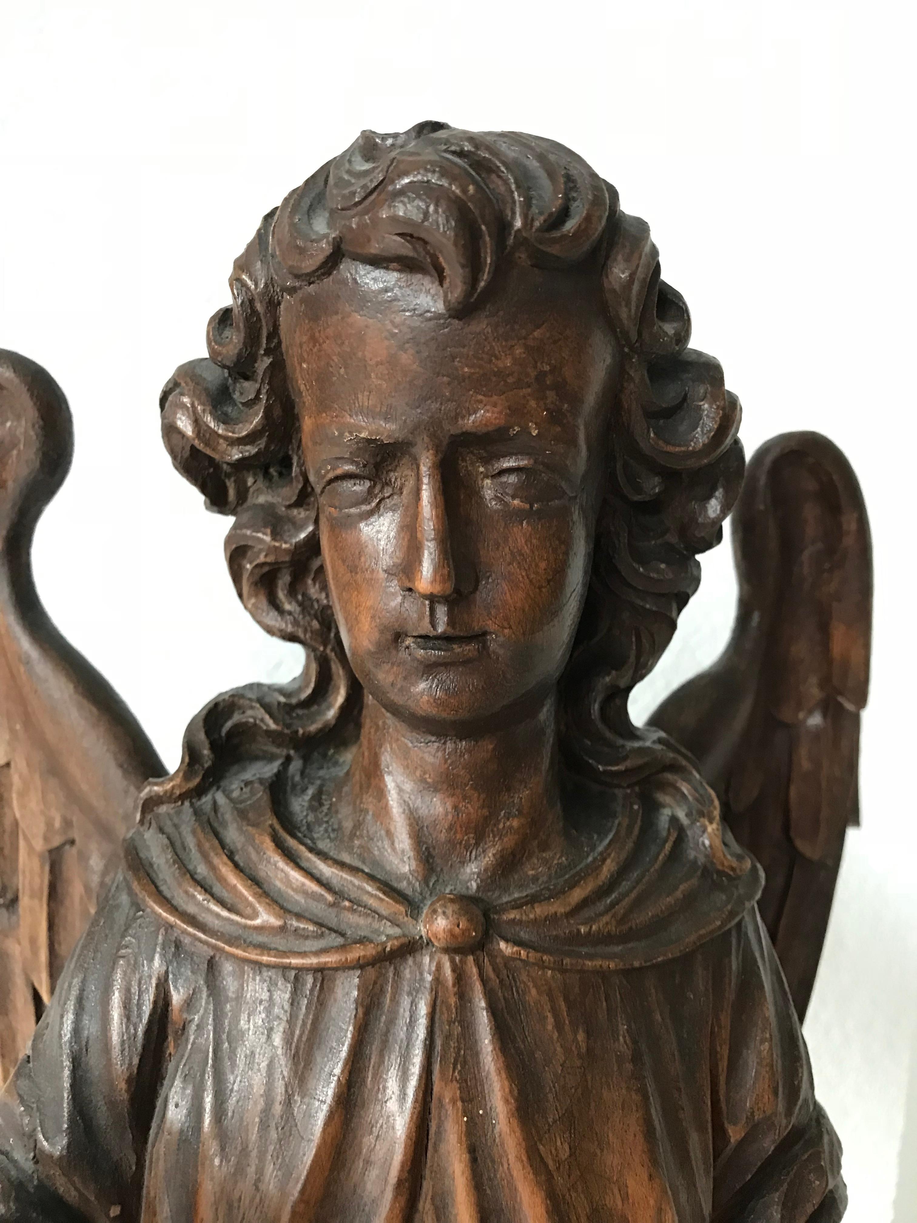 Hand-Carved Oak Angel Statue / Sculpture with Wings Possibly Saint Michael 2