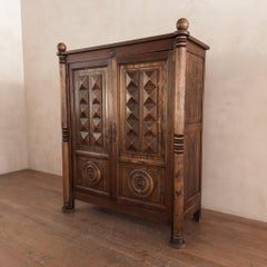 Hand Carved Oak Armoire by Charles Dudouyt, French Art Deco, 1940s