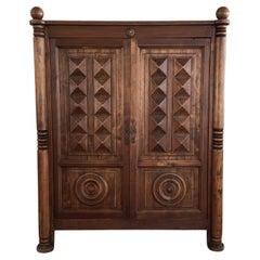 Hand Carved Oak Armoire by Charles Dudouyt, French Art Deco, 1940s