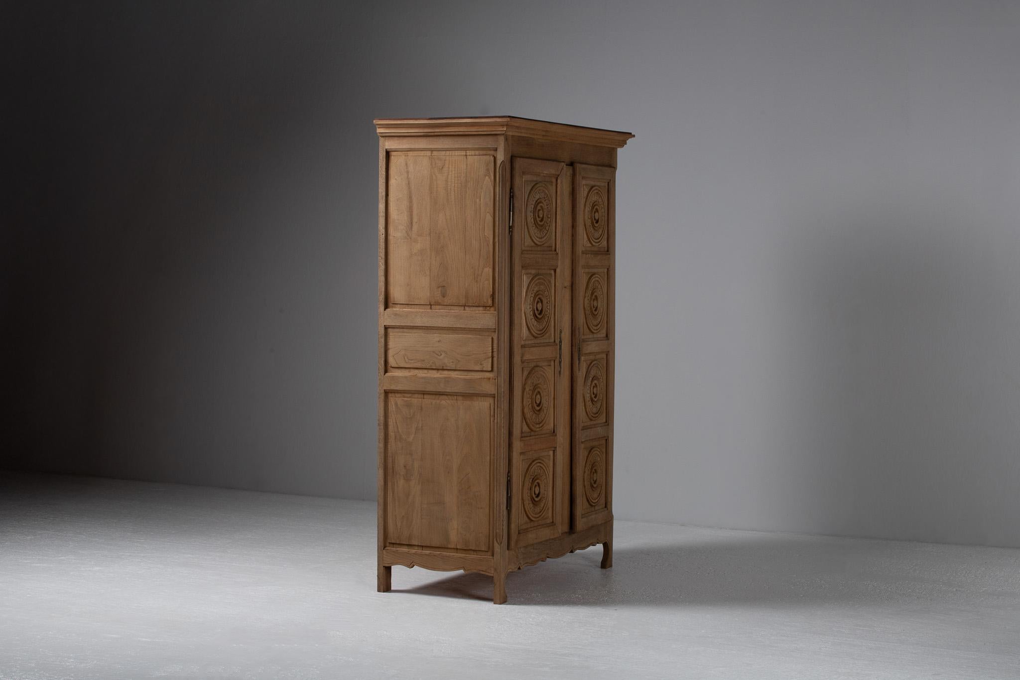 Quercia Hand-Carved Oak Armoire, France, 1950s in vendita
