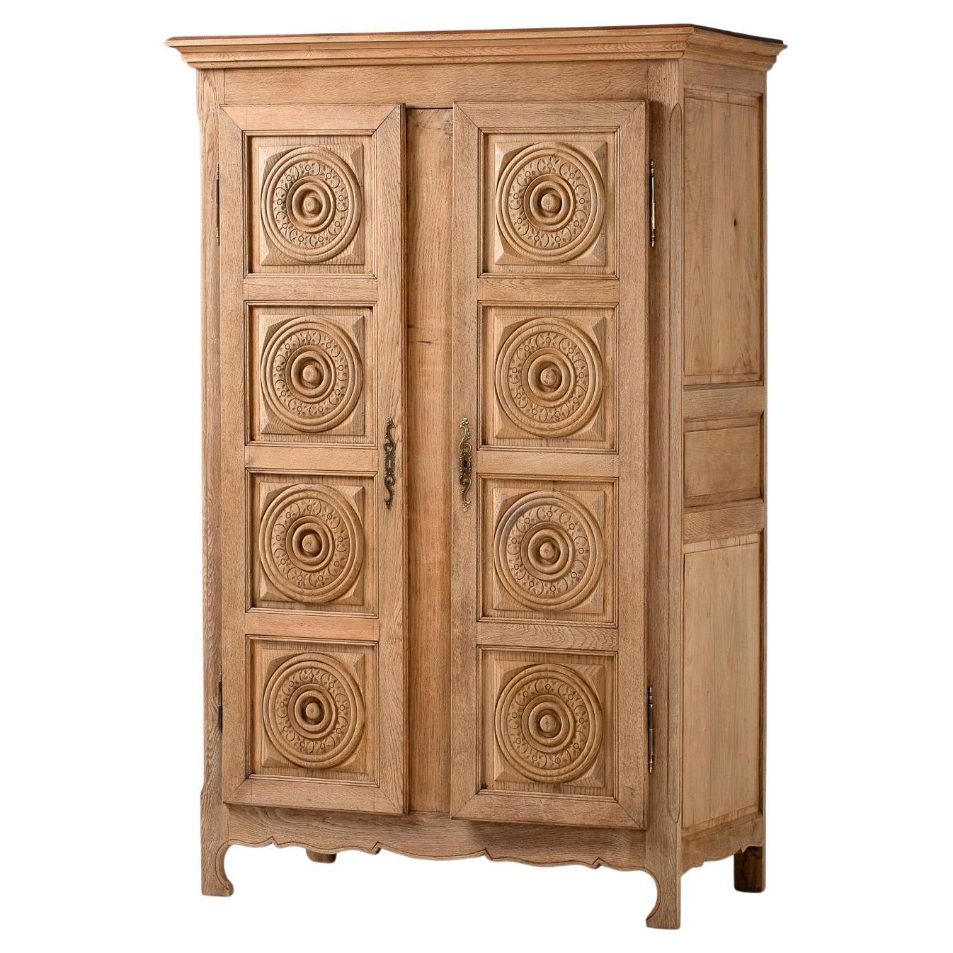 Hand-Carved Oak Armoire, France, 1950s