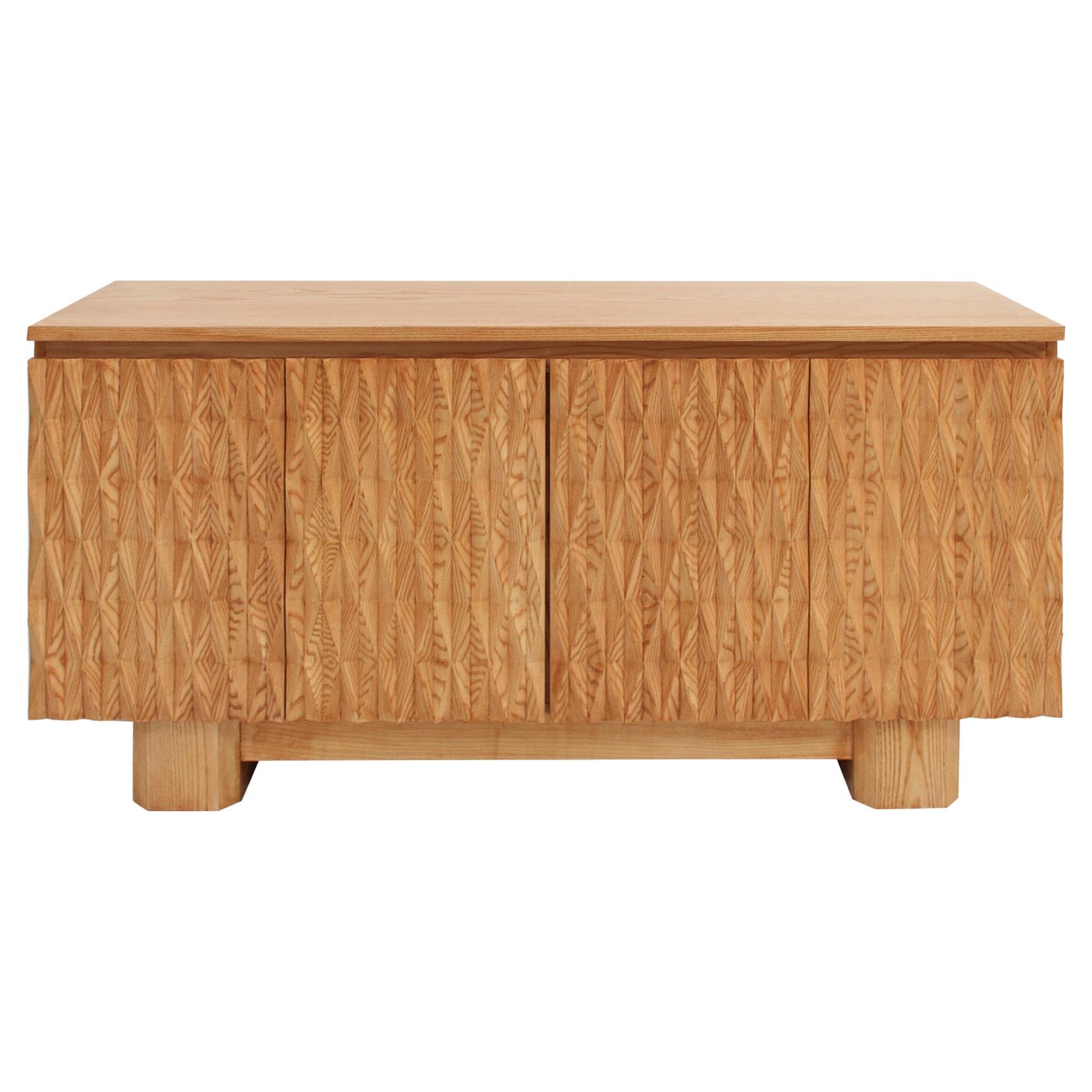 Hand-Carved Solid Oak Italian Sideboard with Four Doors, Brutalist Style For Sale