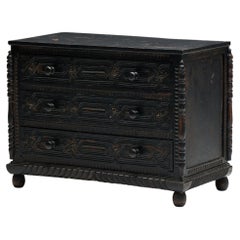 Antique Hand-Carved Oak Chest of Drawers, France, 18th Century