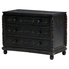 Hand-Carved Oak Chest of Drawers, France, 18th Century