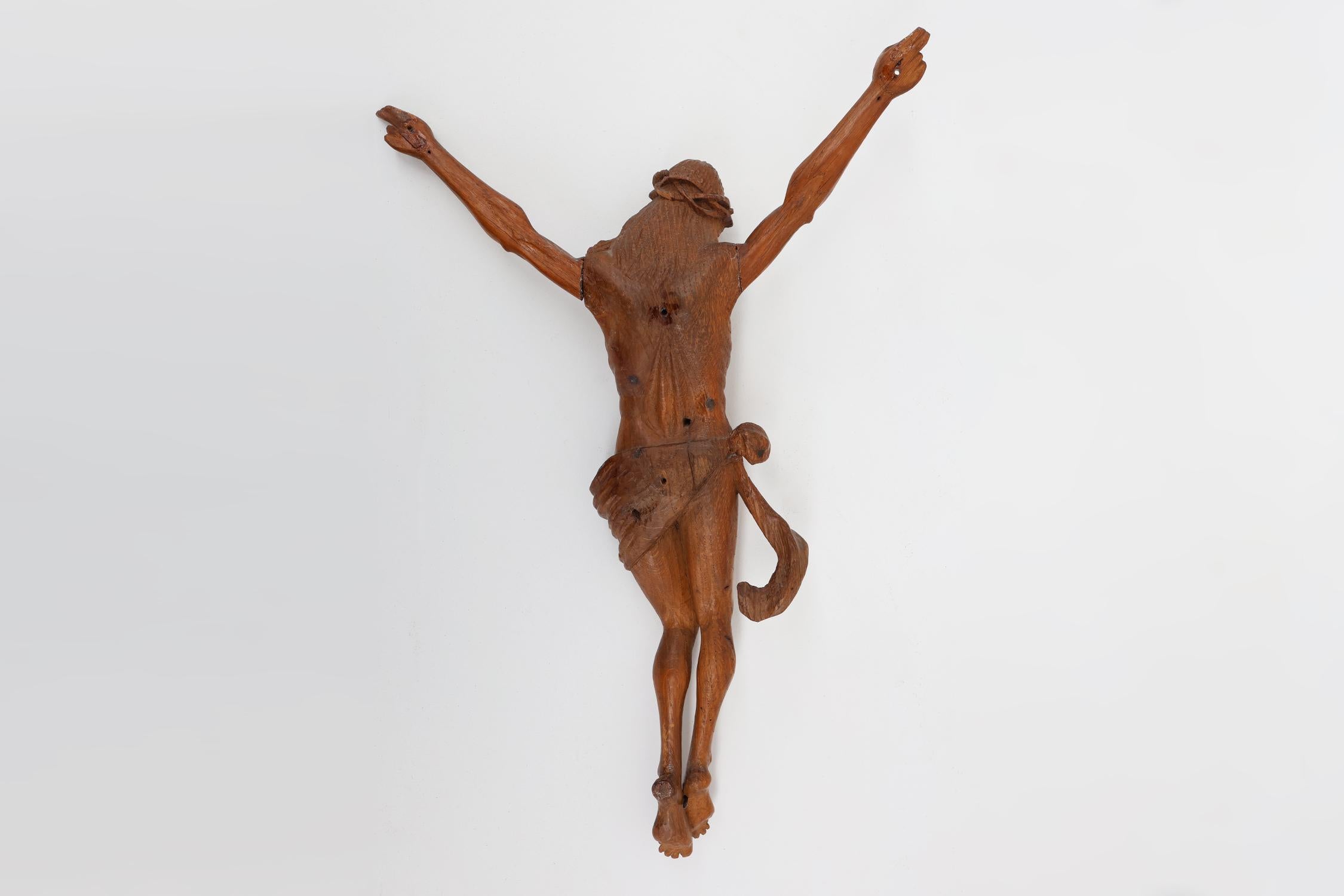 Crucifix ou corpus Christi en chêne sculpté à la main, Belgique vers 1900 en vente 3