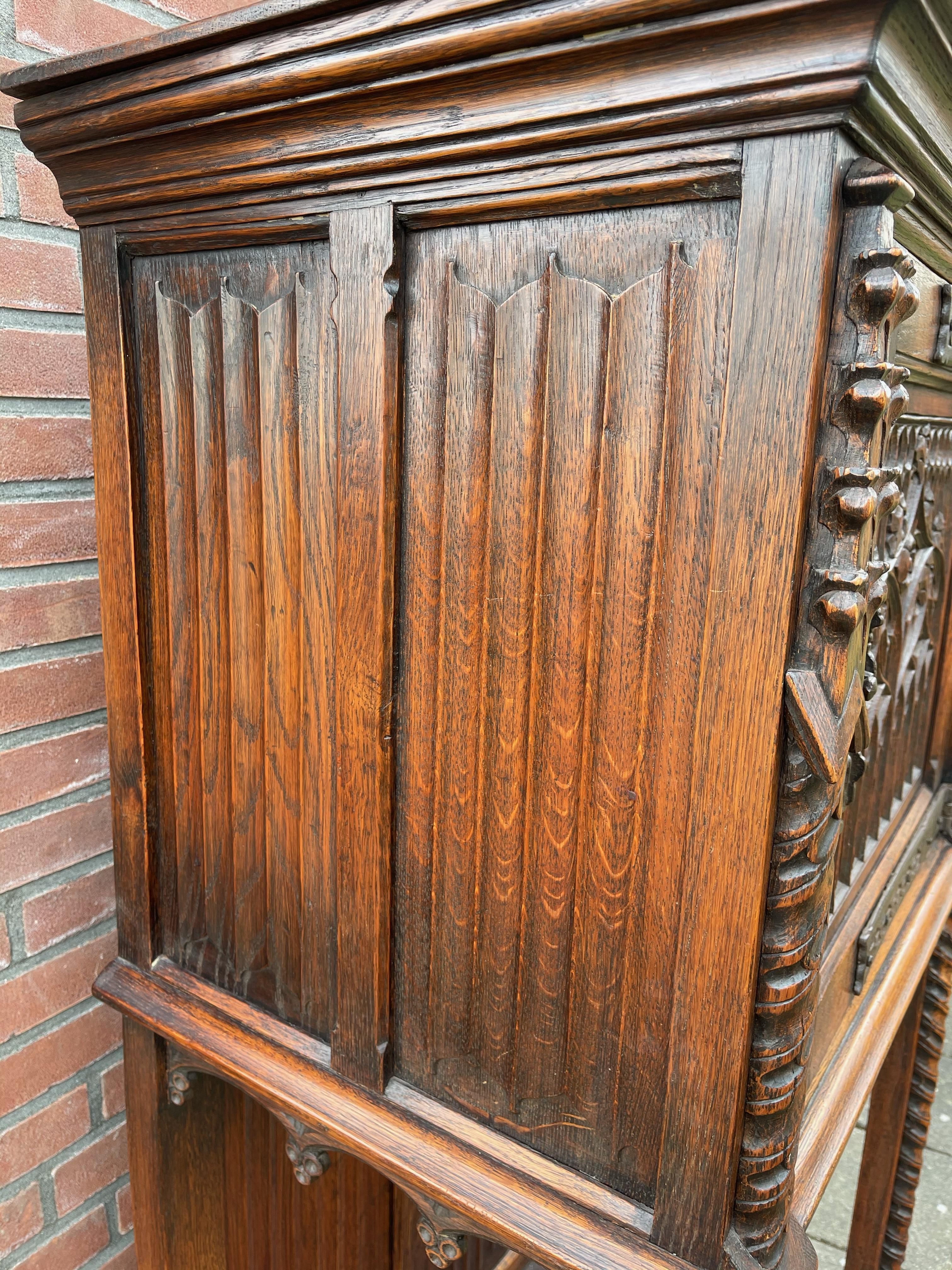 Hand Carved Oak Gothic Revival Single Door Drinks Cabinet with Cast Iron Hinges 13