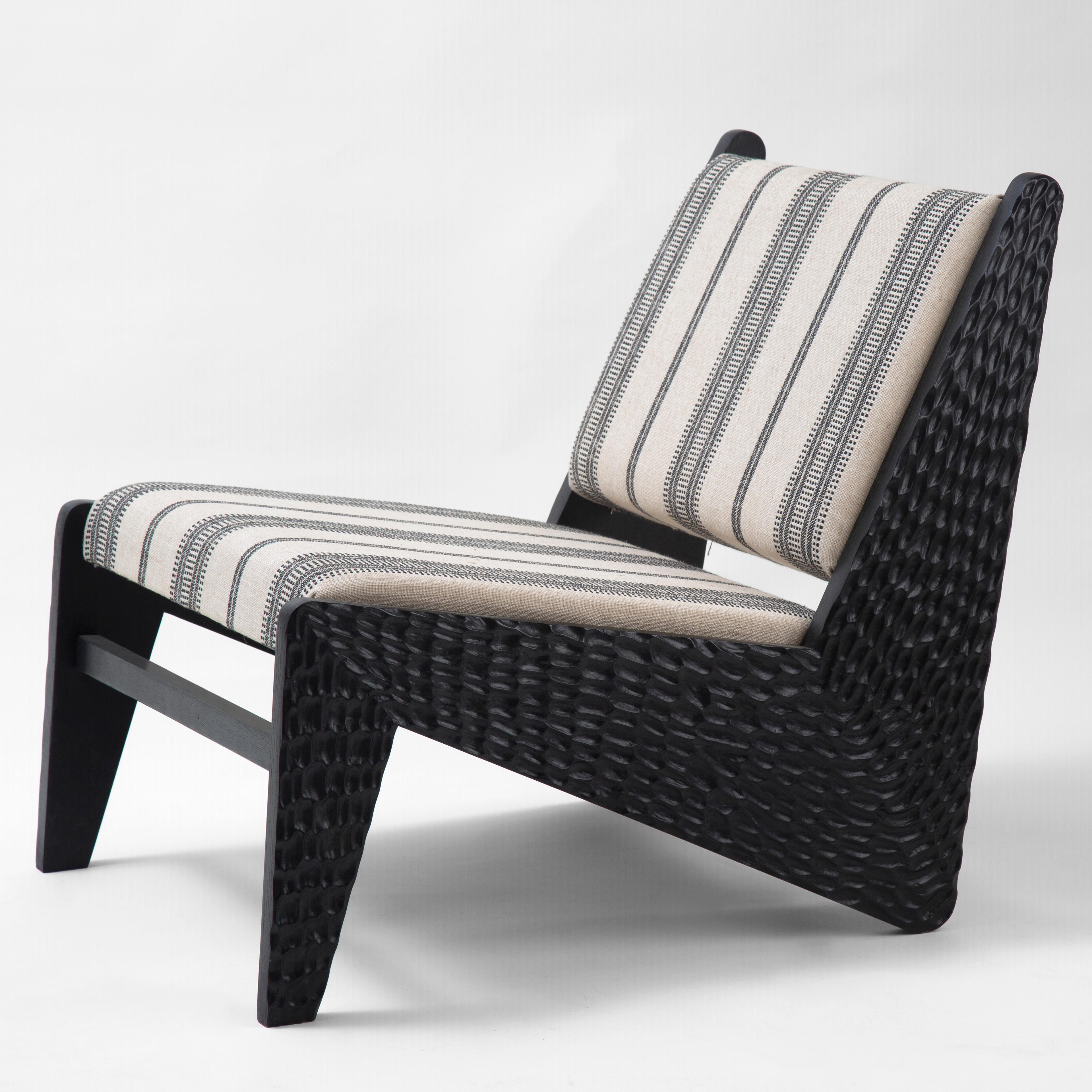 Hand-Carved Hand Carved Oak Lounge Chair Inspired by Nomadic Furniture of the Oases in Egypt