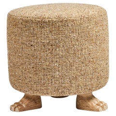 Hand Carved Oak Paw Feet Upholstered Lupa Ottoman by Martin & Brocket