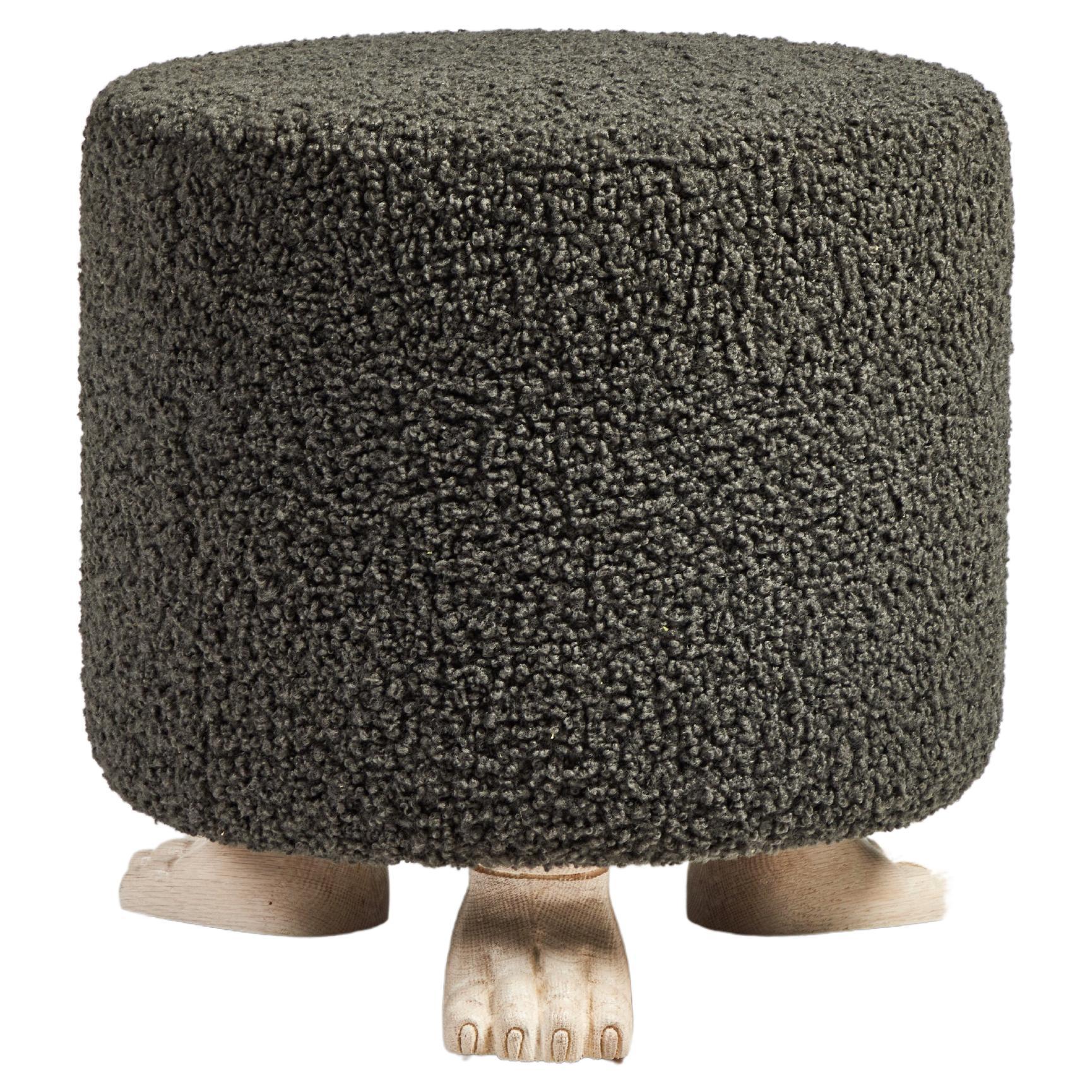 Hand Carved Oak Paw Feet Upholstered Lupa Ottoman by Martin & Brocket