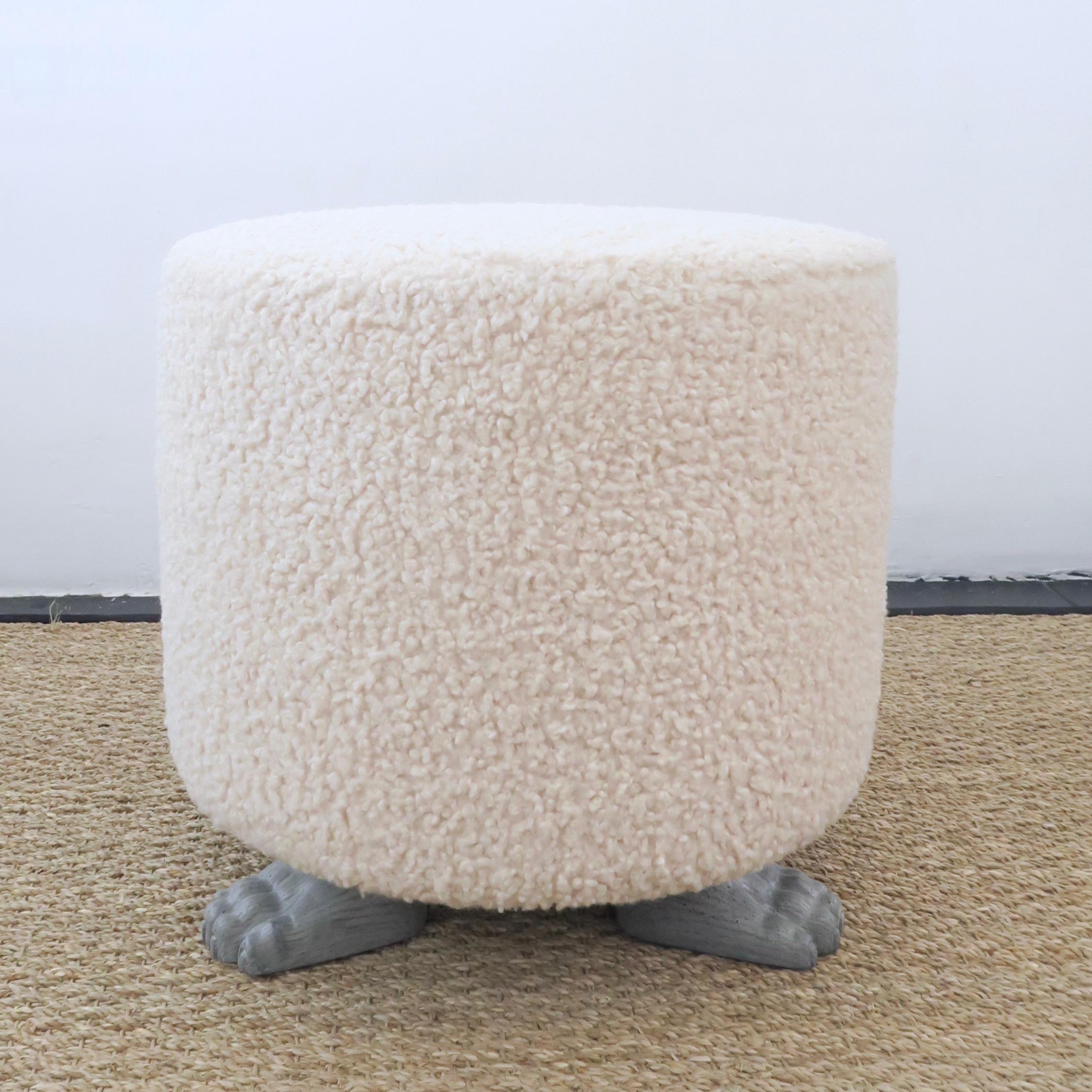 Contemporary Hand Carved Oak Paw Feet Upholstered Lupa Ottoman by Martin & Brocket For Sale