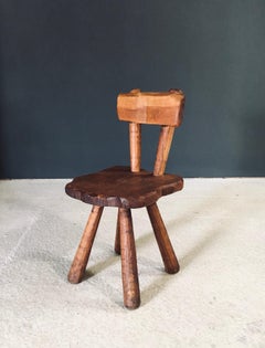 Hand Carved Oak Rustic Alpine Chair, France 1920's